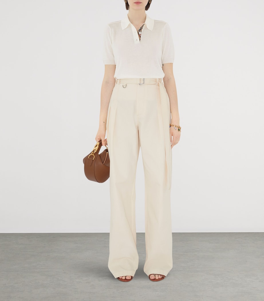 Burberry Womens Wool Check-Trim Polo Shirt Chalk Image 2