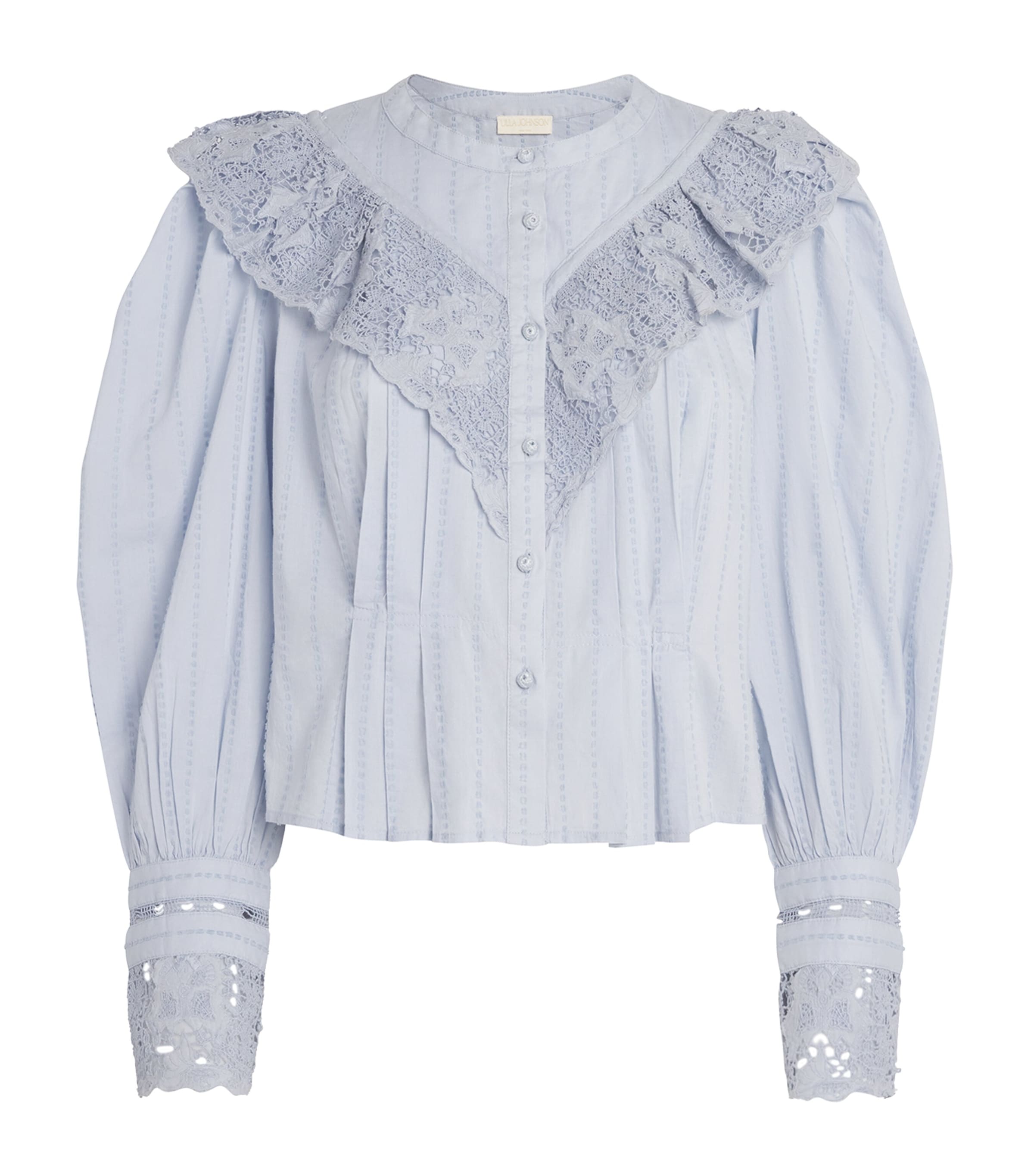 Ulla Johnson Cotton Lace-trim Esther Blouse In Blue
