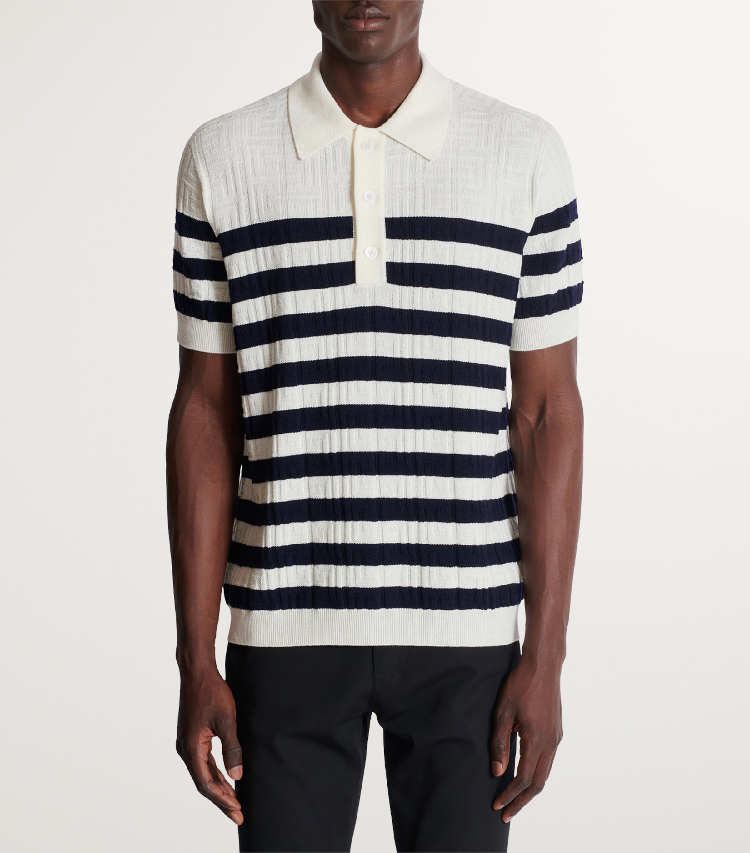 Virgin Wool Monogram Polo Shirt GCR BLANC/MARINE Image 2