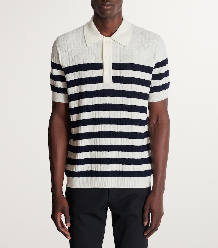 Virgin Wool Monogram Polo Shirt GCR BLANC/MARINE Image 2