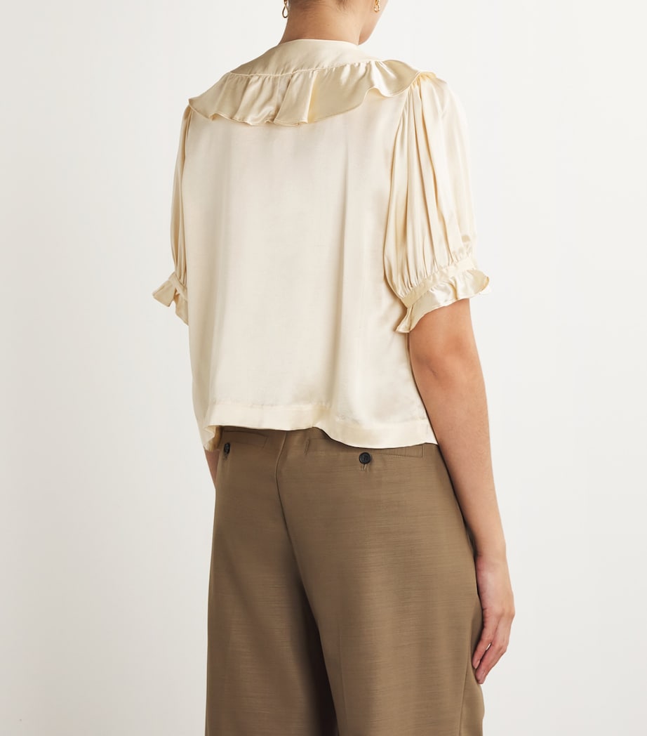 DÔEN Womens Silk Ruffled-Collar Kelela Blouse Candle Light Image 4