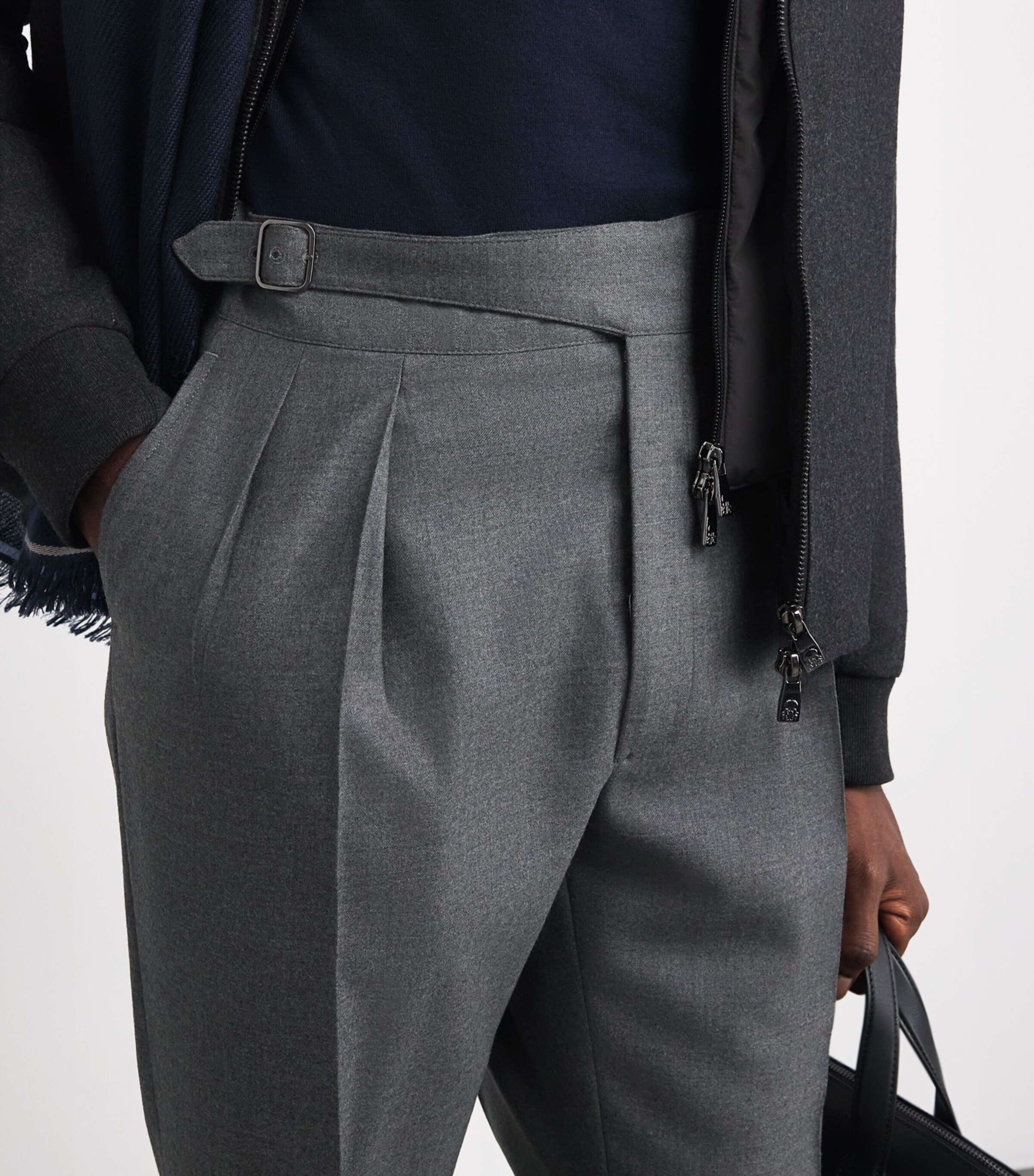 Wool Pleated Byron Trousers GREY HTR Image 6