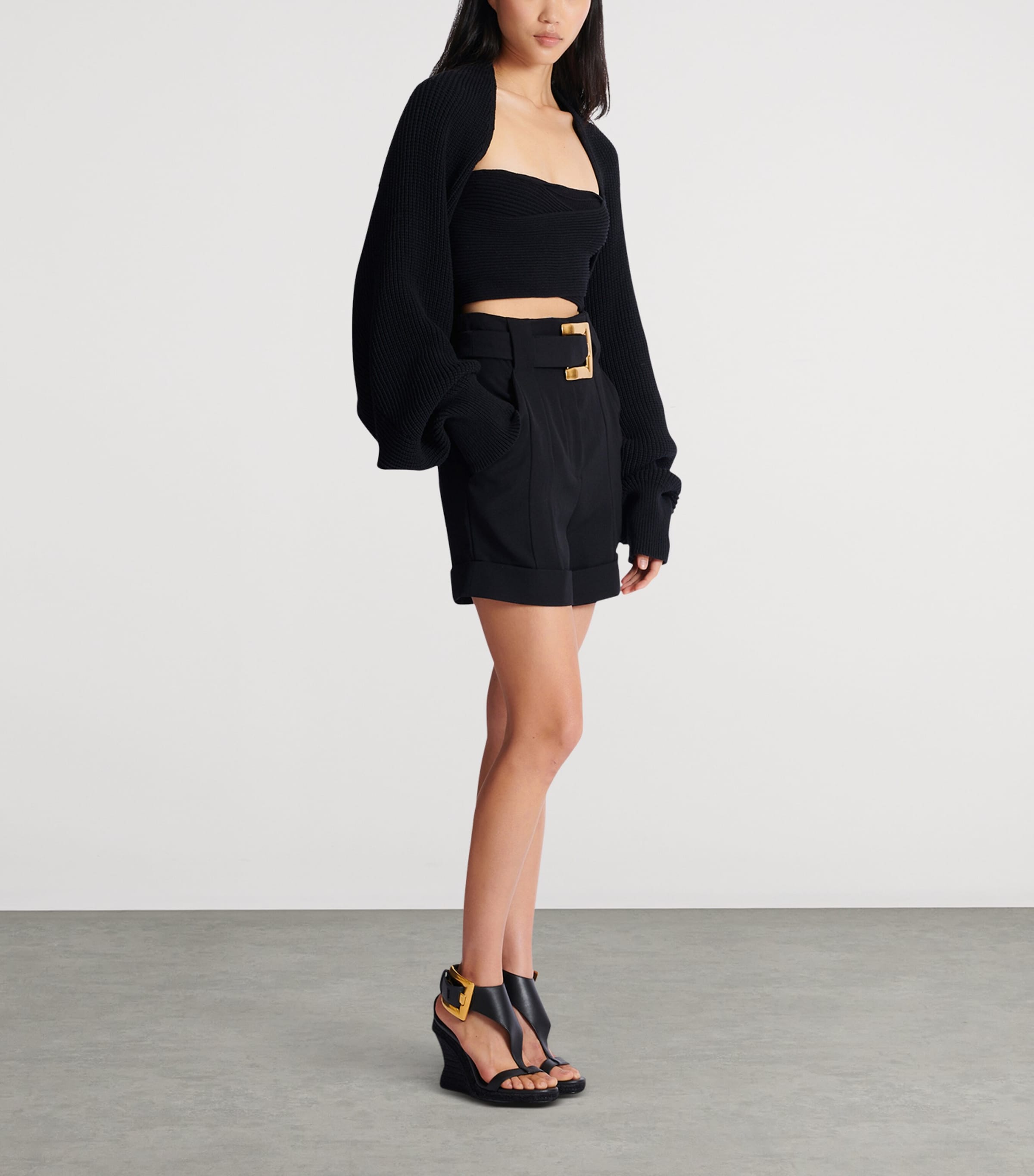 Balmain Rib-Knit Bolero Cardigan Noir Image 2