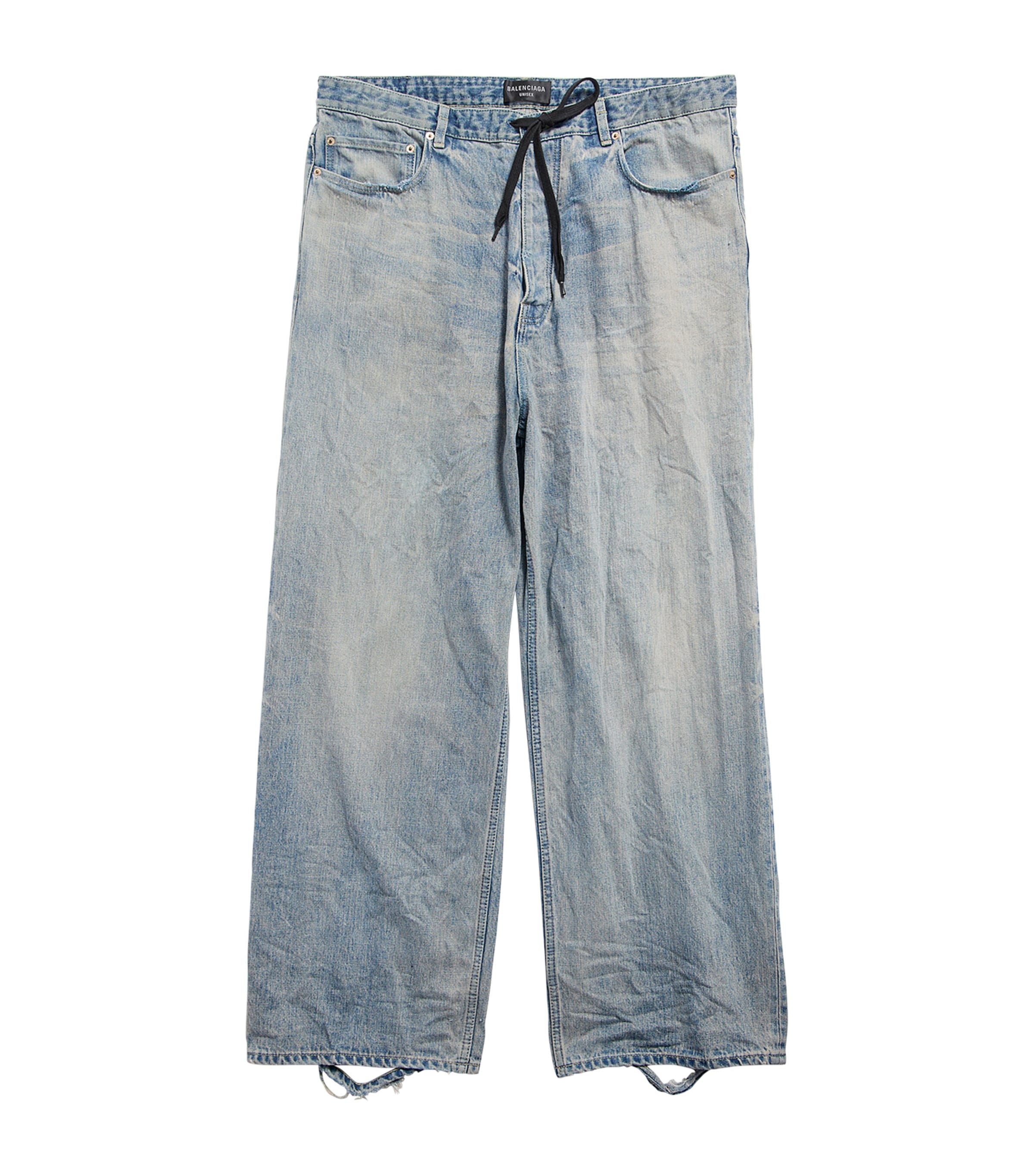Balenciaga Distressed Drawstring Wide-leg Jeans In Red
