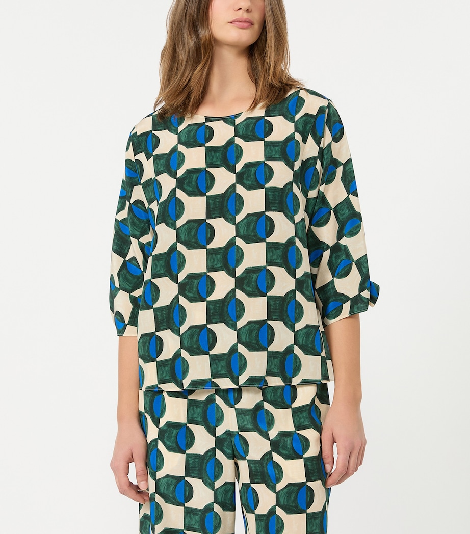 Weekend Max Mara Womens Silk Printed Blouse Dark Green Image 2
