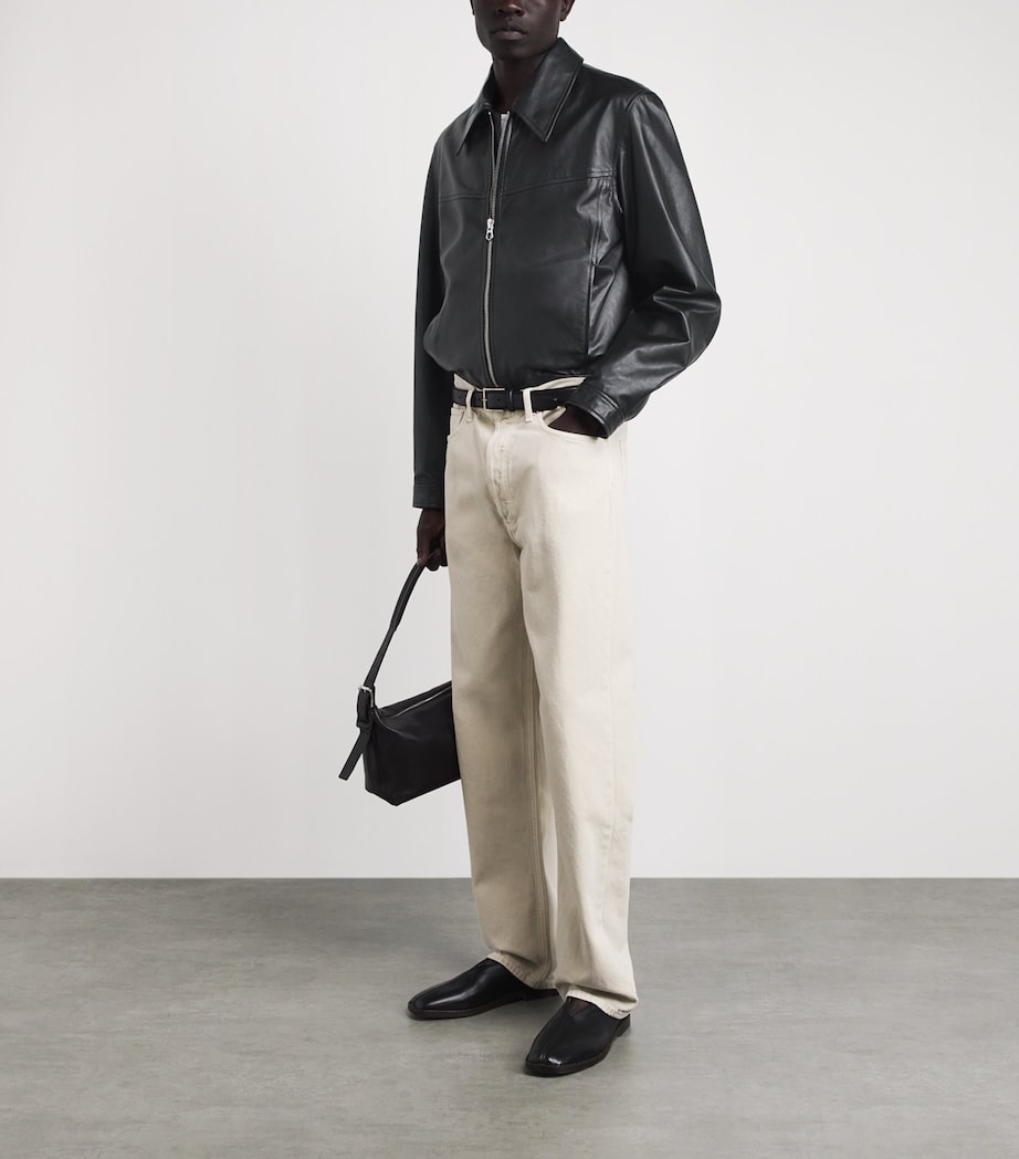 Lemaire Mens Waxed Leather Biker Jacket Black/ Image 2