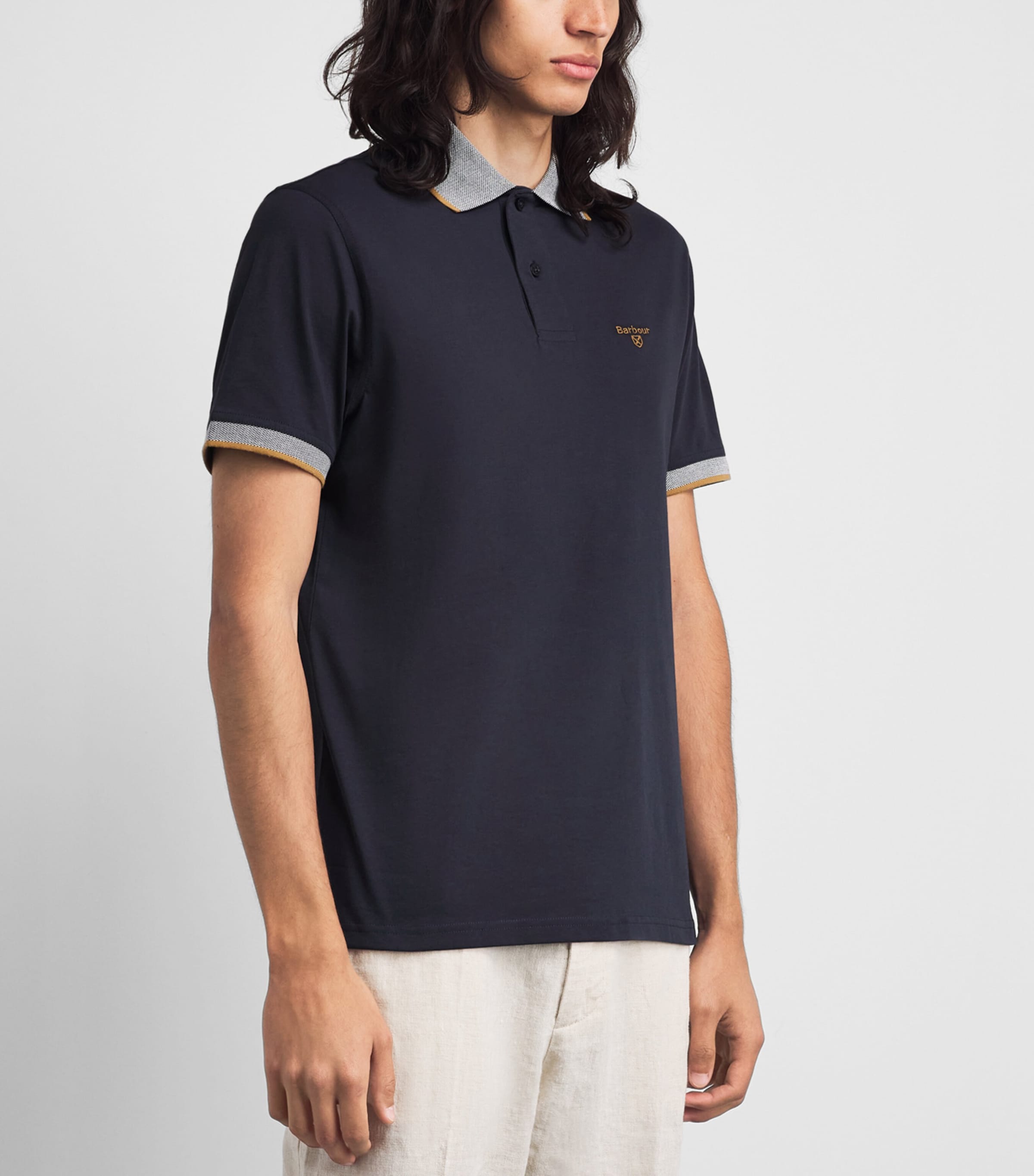 Barbour Mens Cotton Polo Shirt Navy/camel Image 4