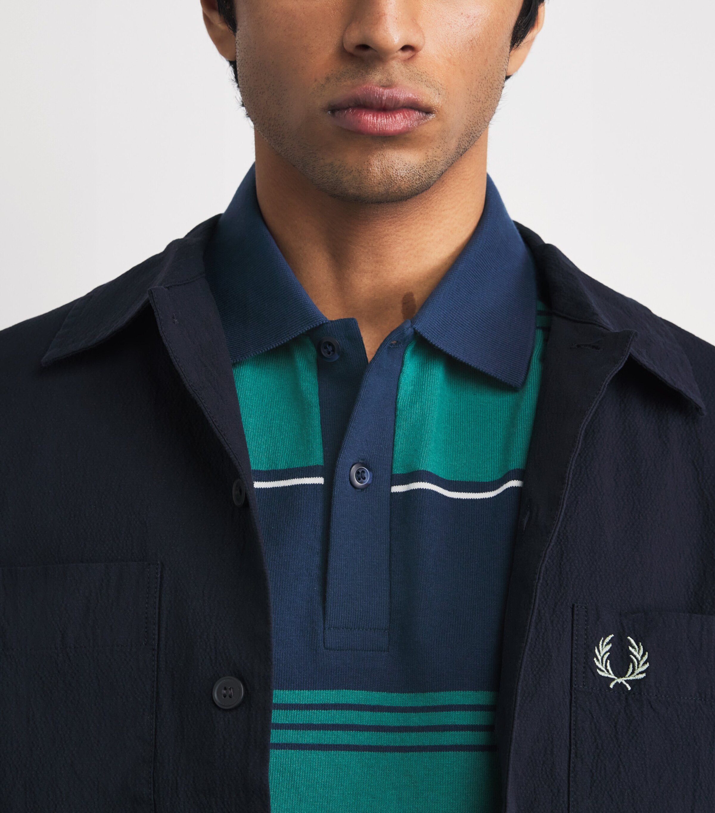 Fred Perry Mens Cotton Heavyweight Stripe Polo Shirt Tennis Blue Image 3