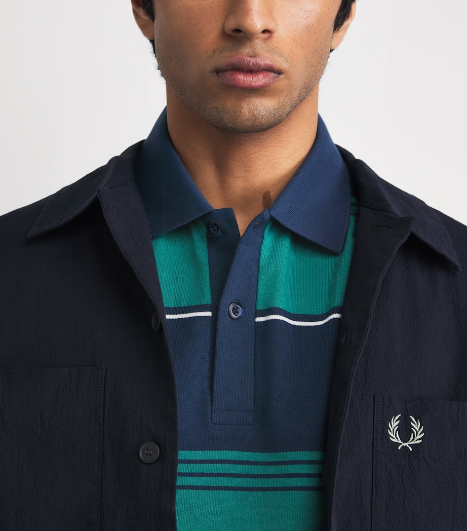 Fred Perry Mens Cotton Heavyweight Stripe Polo Shirt Tennis Blue Image 3