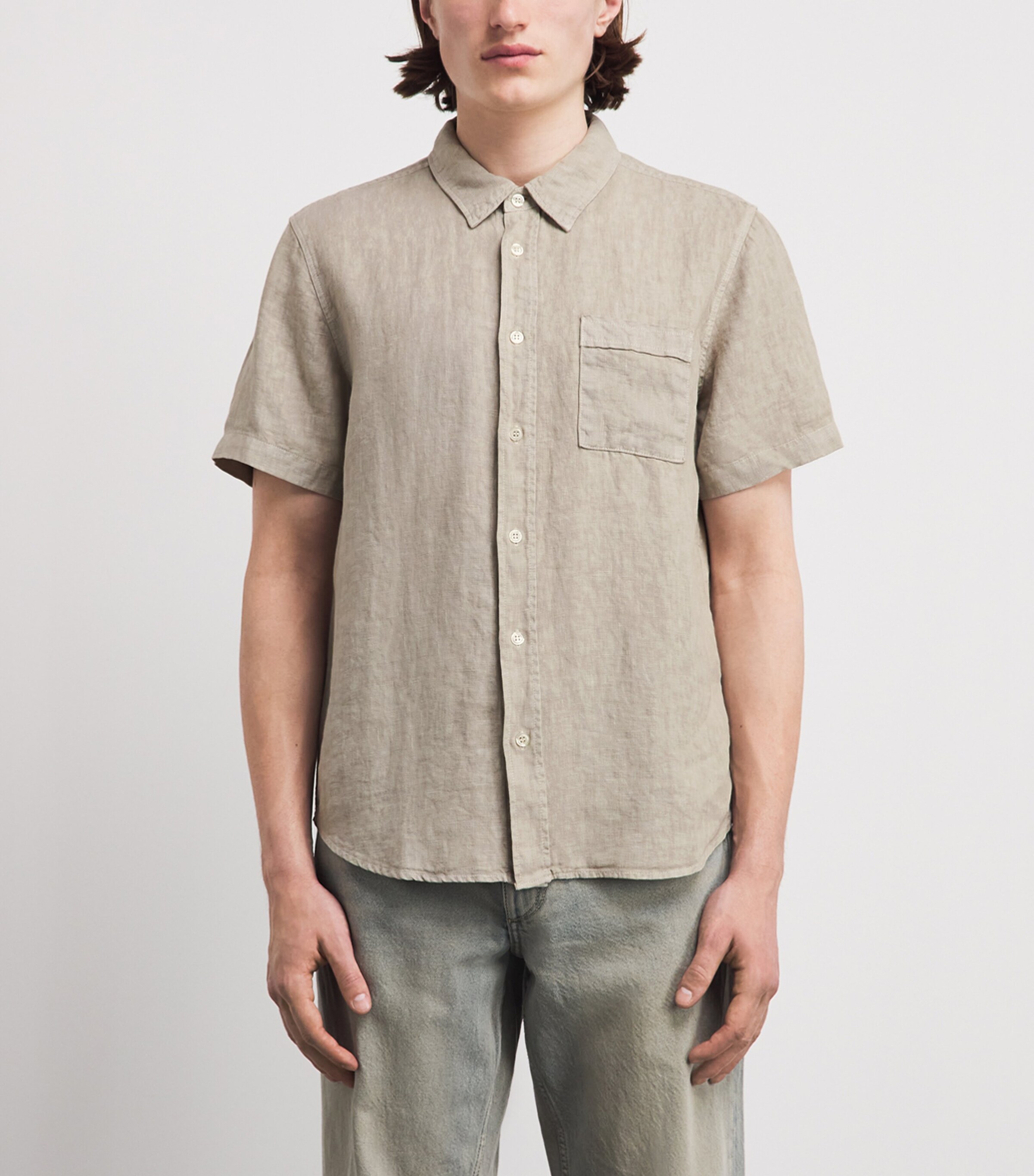 Citizens of Humanity Mens Linen Short-Sleeve Cairo Shirt Wheat Image 4