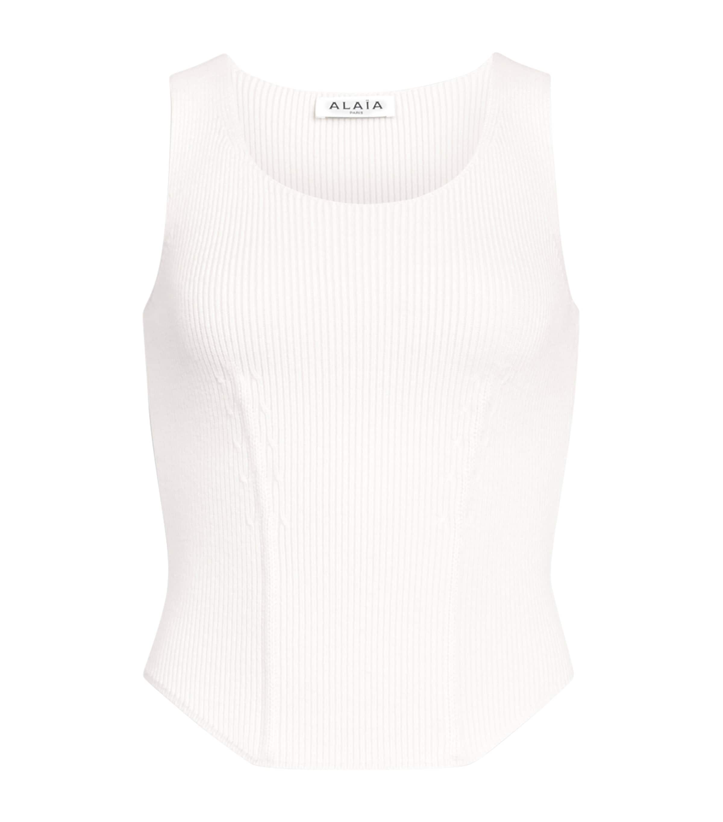Alaïa Womens Wool-Blend Ribbed Top Blanc Naturel Image 1