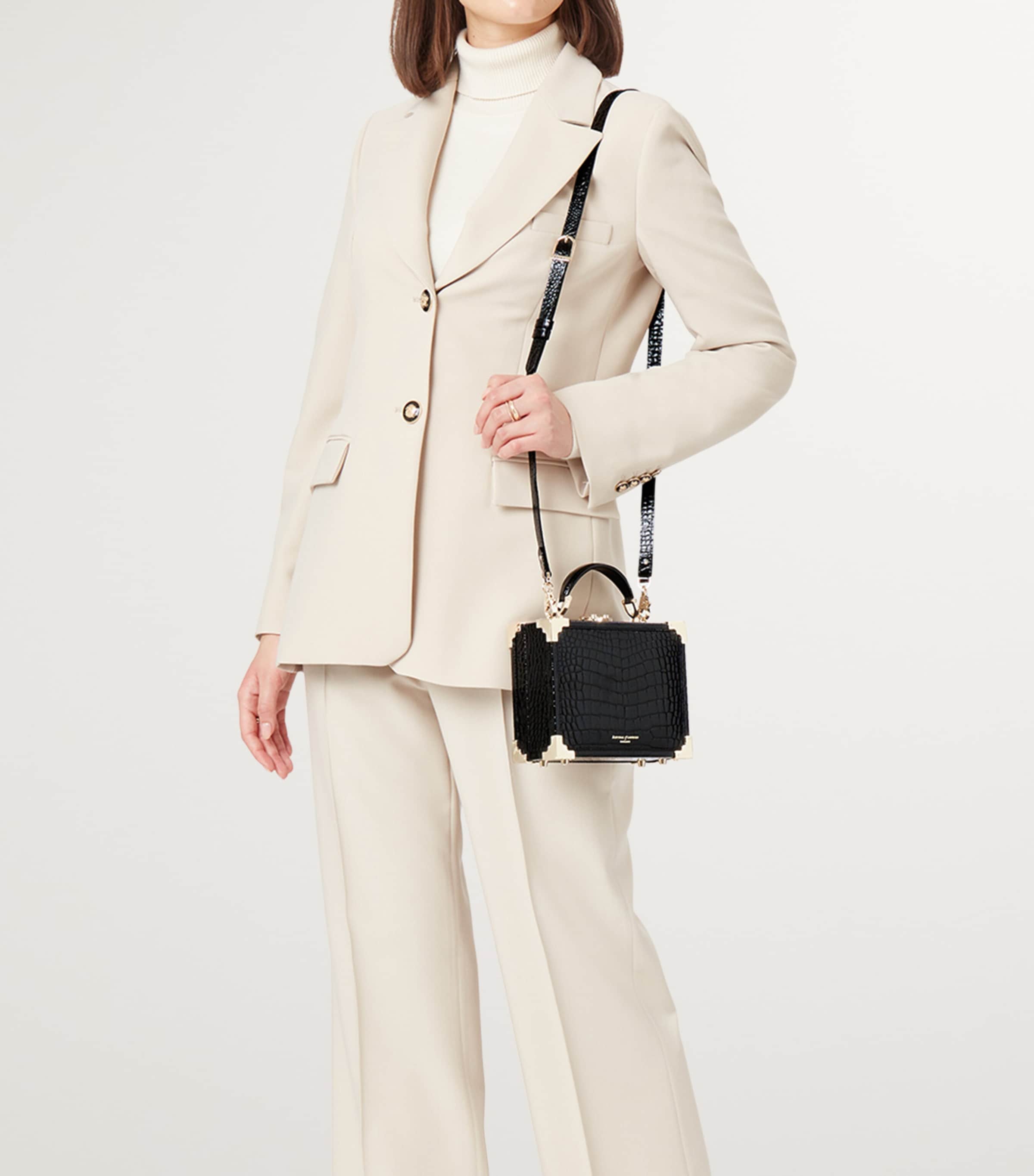 Croc-Embossed Leather Trunk Top-Handle Bag BLACK Image 2