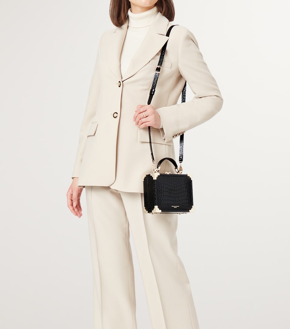 Croc-Embossed Leather Trunk Top-Handle Bag BLACK Image 2