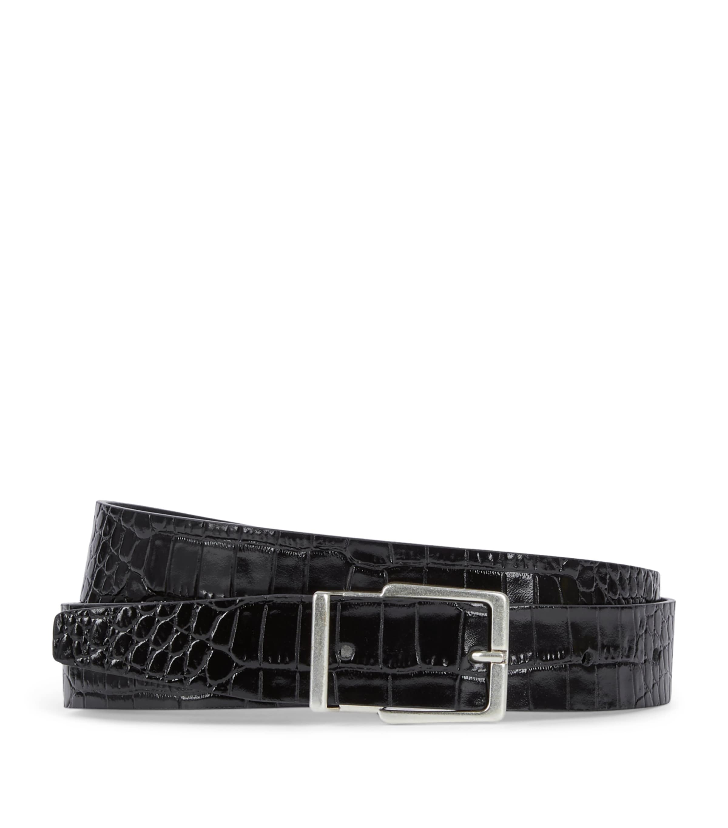 Shop The Kooples Crocodile-effect Leather Belt In Black