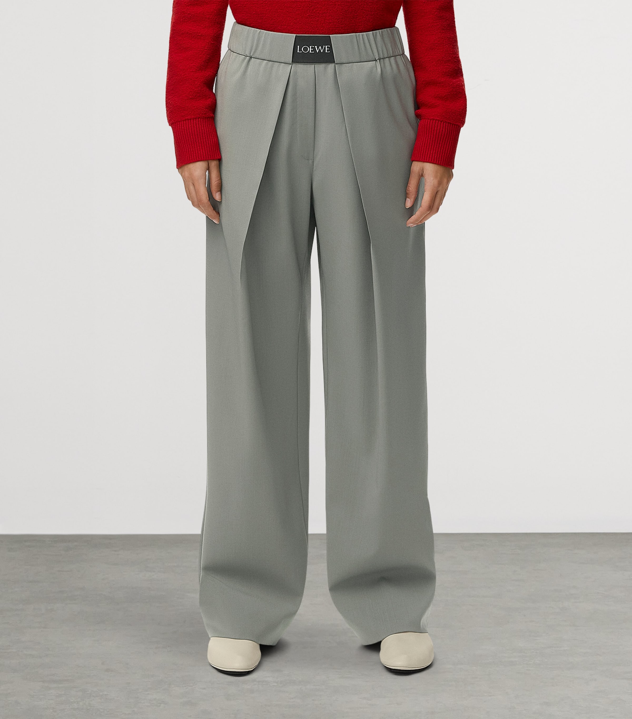 LOEWE Womens Wool-Blend Tailored Trousers Light Sage Image 3