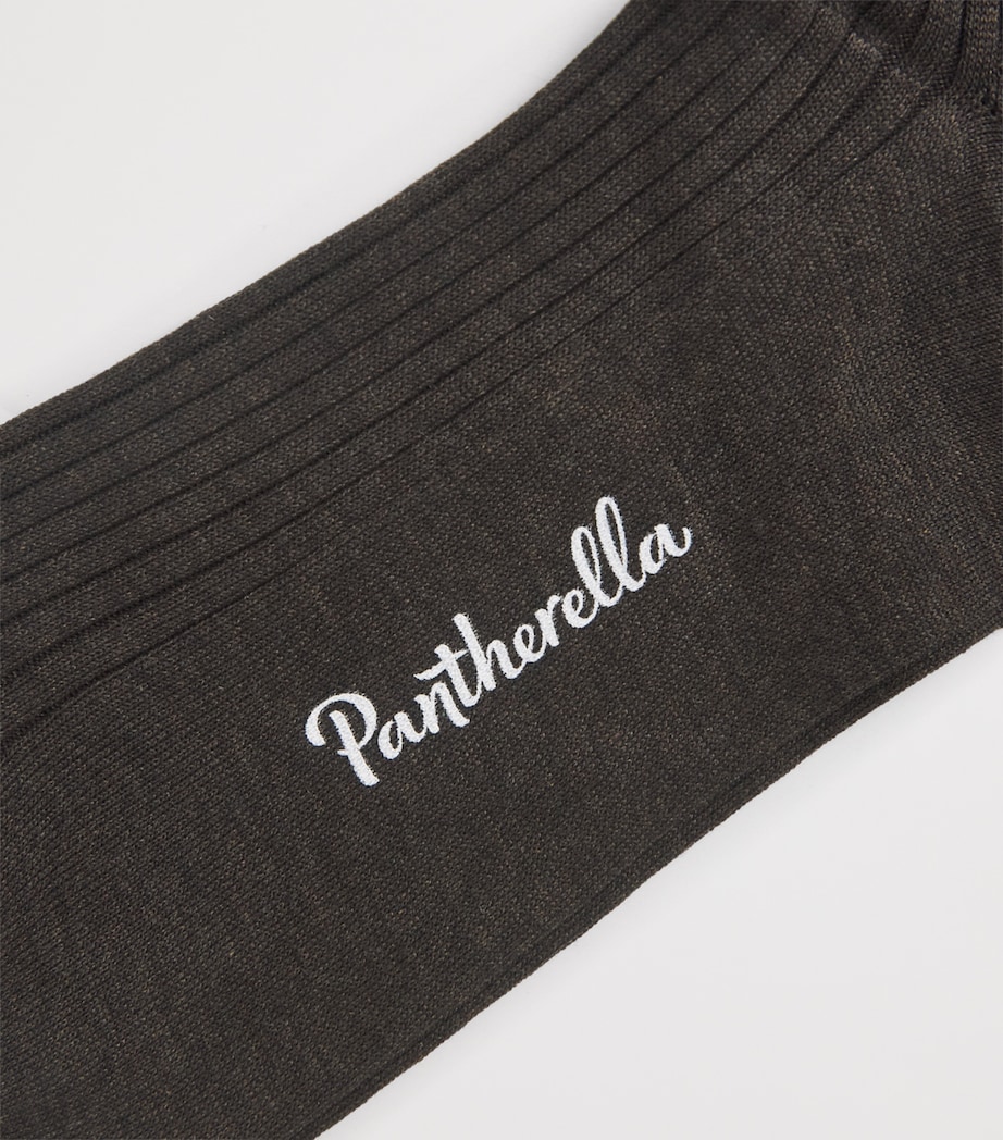 Pantherella Mens Ribbed Danvers Socks Dark Brown Mix Image 2