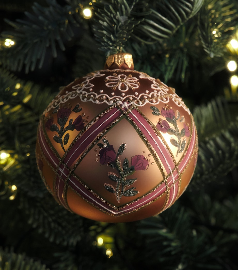 Harrods Glitter-Embellished Floral Bauble Brown Image 3