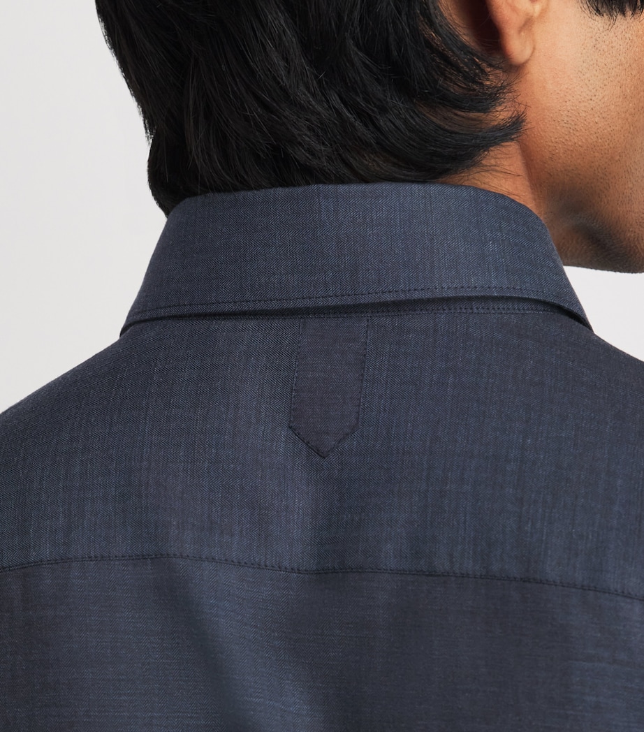 Canali Mens Cotton Herringbone Shirt Navy Image 3