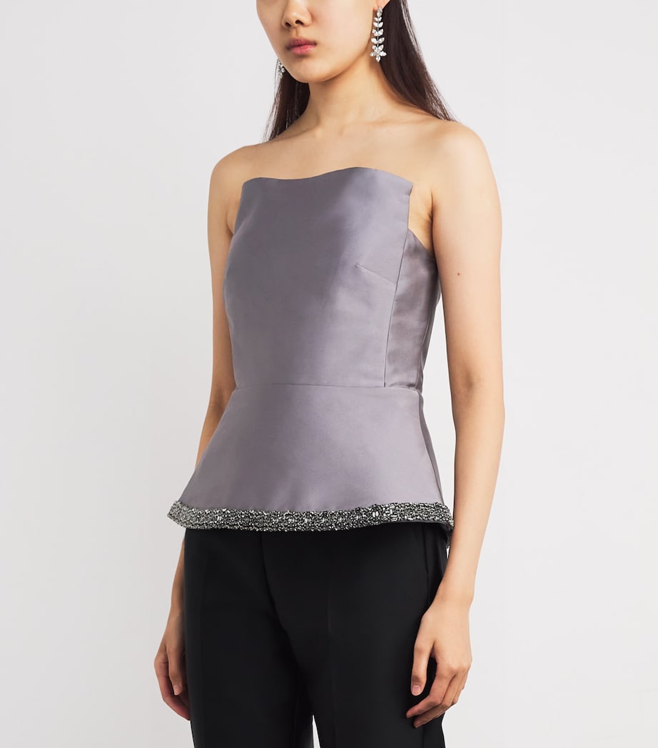 Taffeta Embellished Peplum Top GREY Image 3