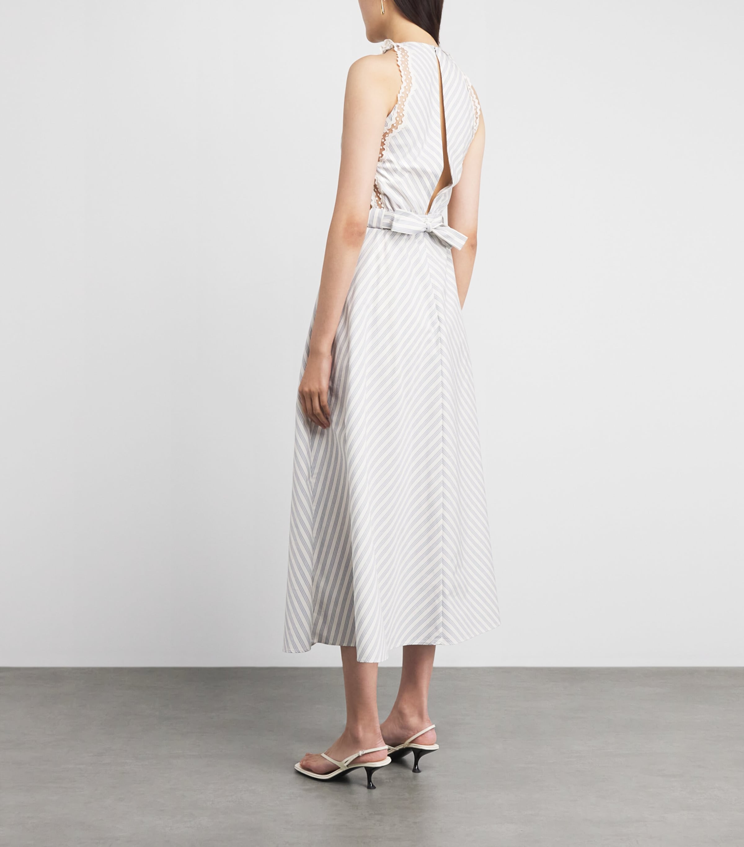 Sandro Paris Womens Cotton Stripe Embroidered Midi Dress Ecru / Bleu Image 4