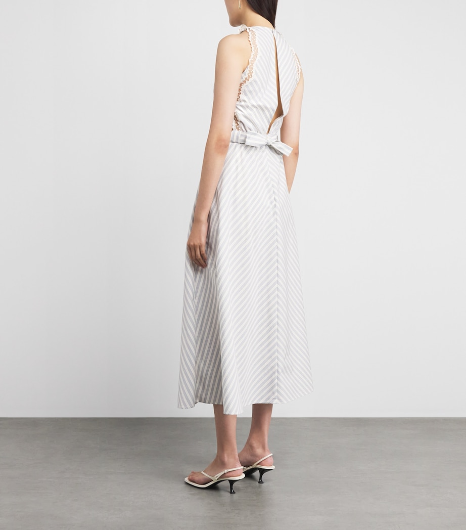 Sandro Paris Womens Cotton Stripe Embroidered Midi Dress Ecru / Bleu Image 4
