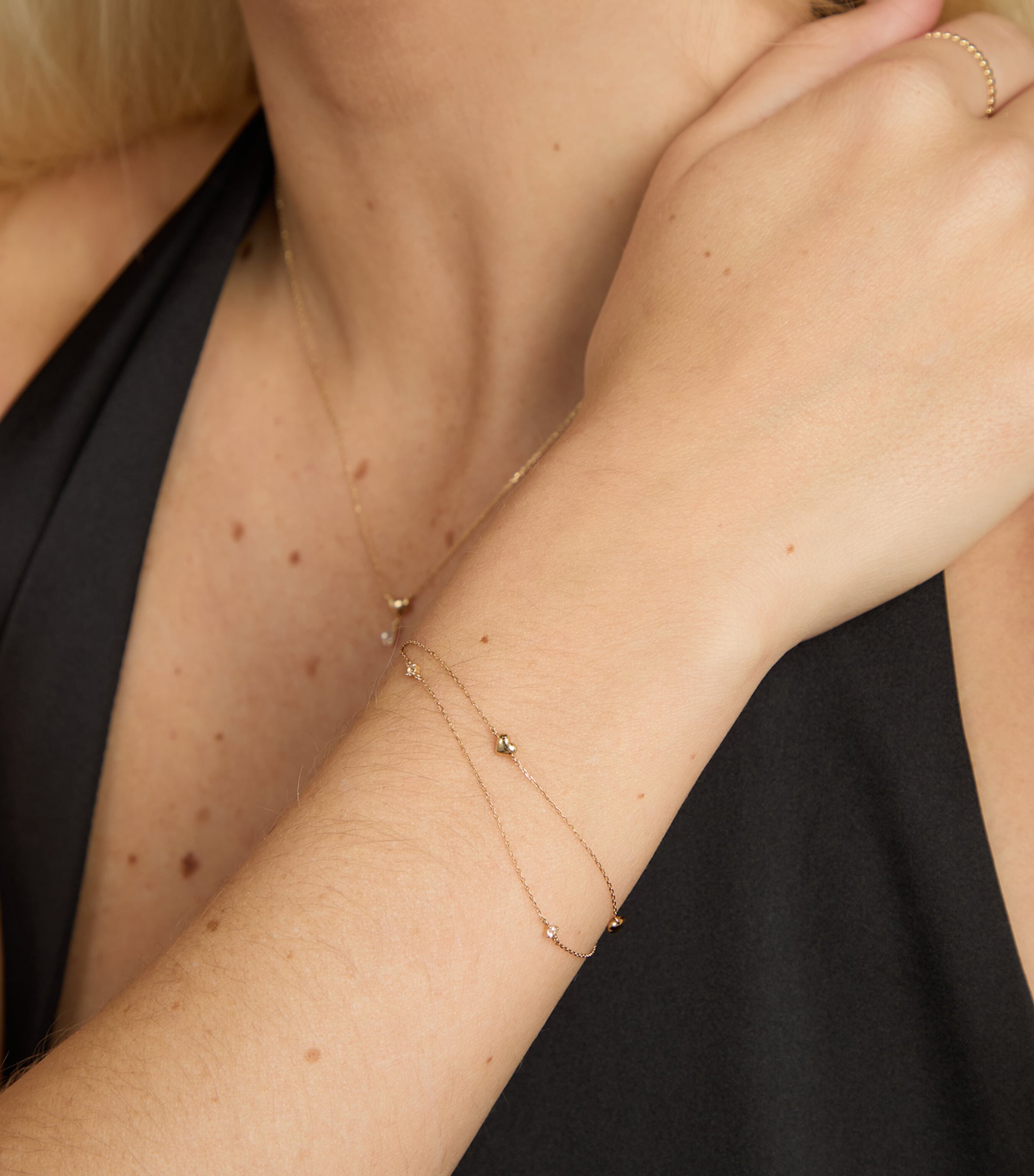 Gold and Topaz Heart Charm Double Chain Bracelet GOLD Image 2