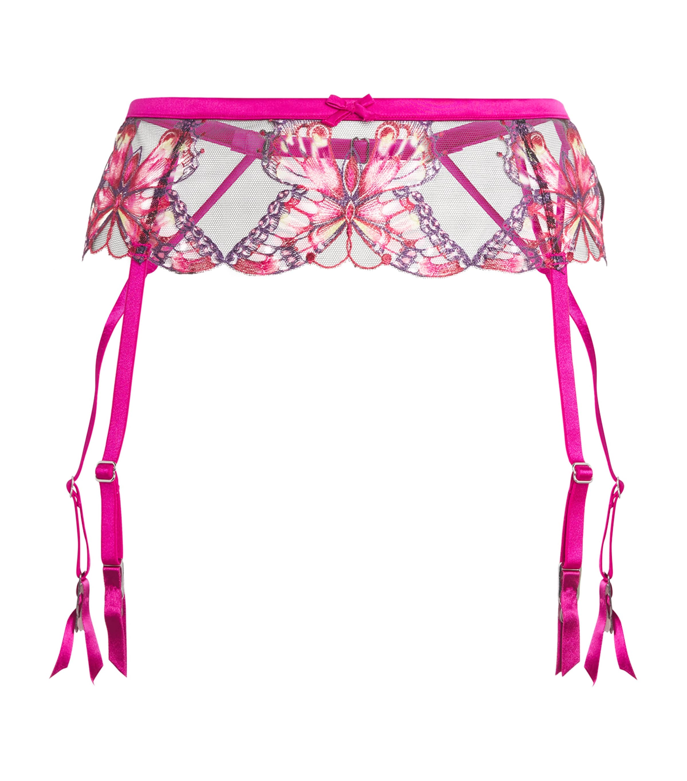 Fleur Du Mal Butterfly Embroidered Suspender Belt In Pink