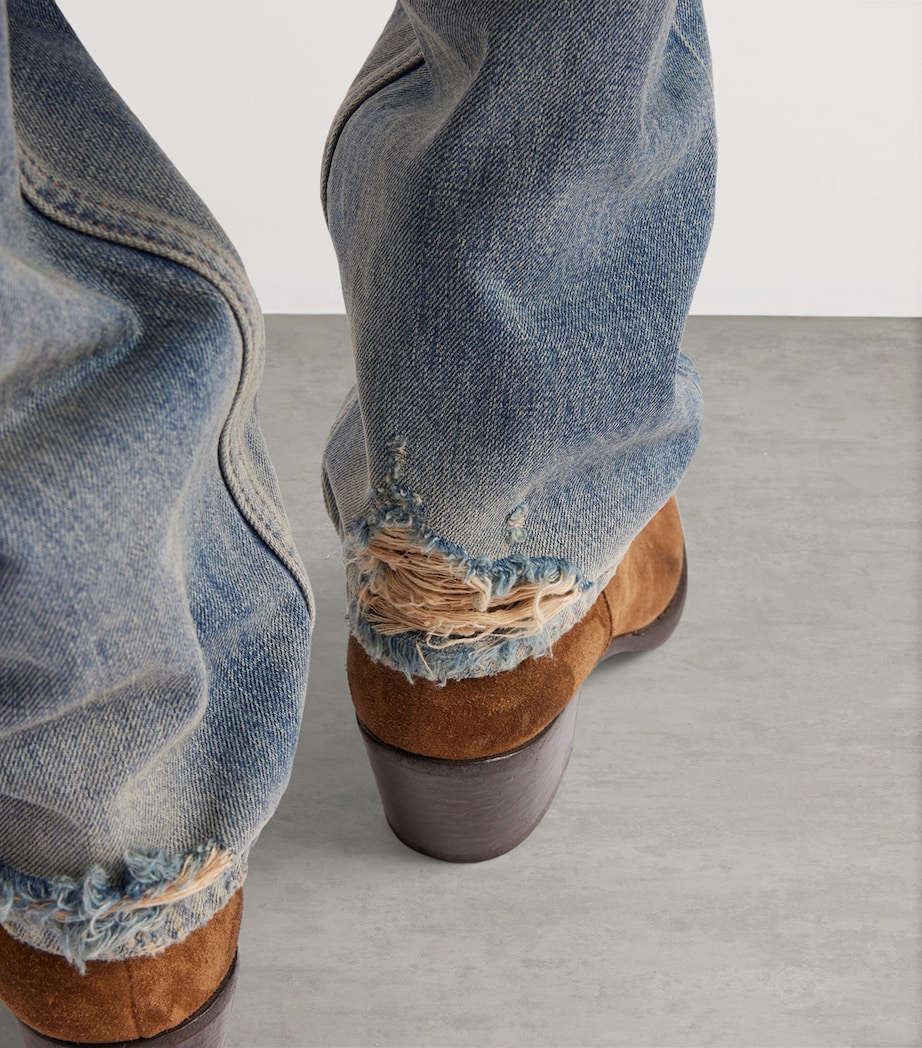 Prada Womens Distressed Low-Rise Straight Jeans Image 3