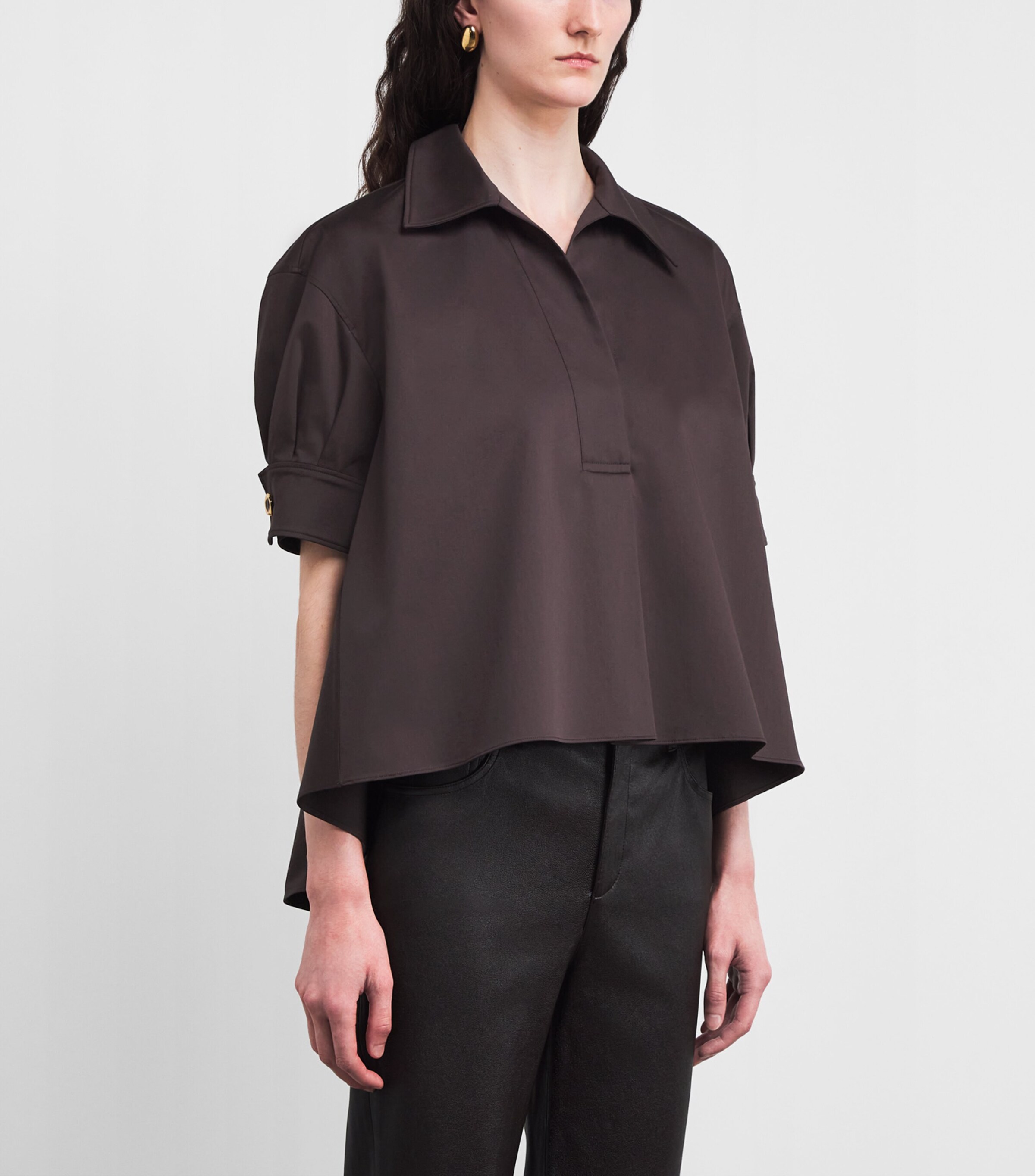 Agnona Womens Stretch-Cotton Polo Top Brown Chocolate Image 3