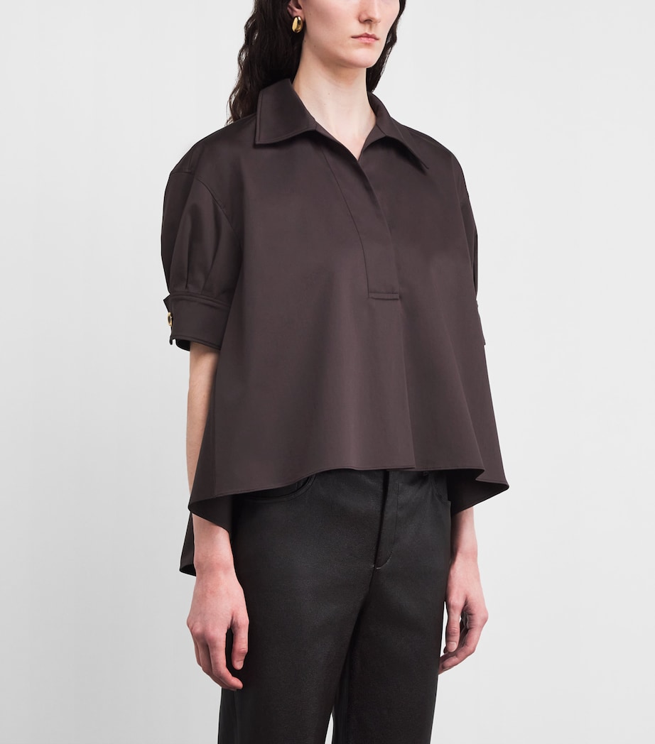 Agnona Womens Stretch-Cotton Polo Top Brown Chocolate Image 3