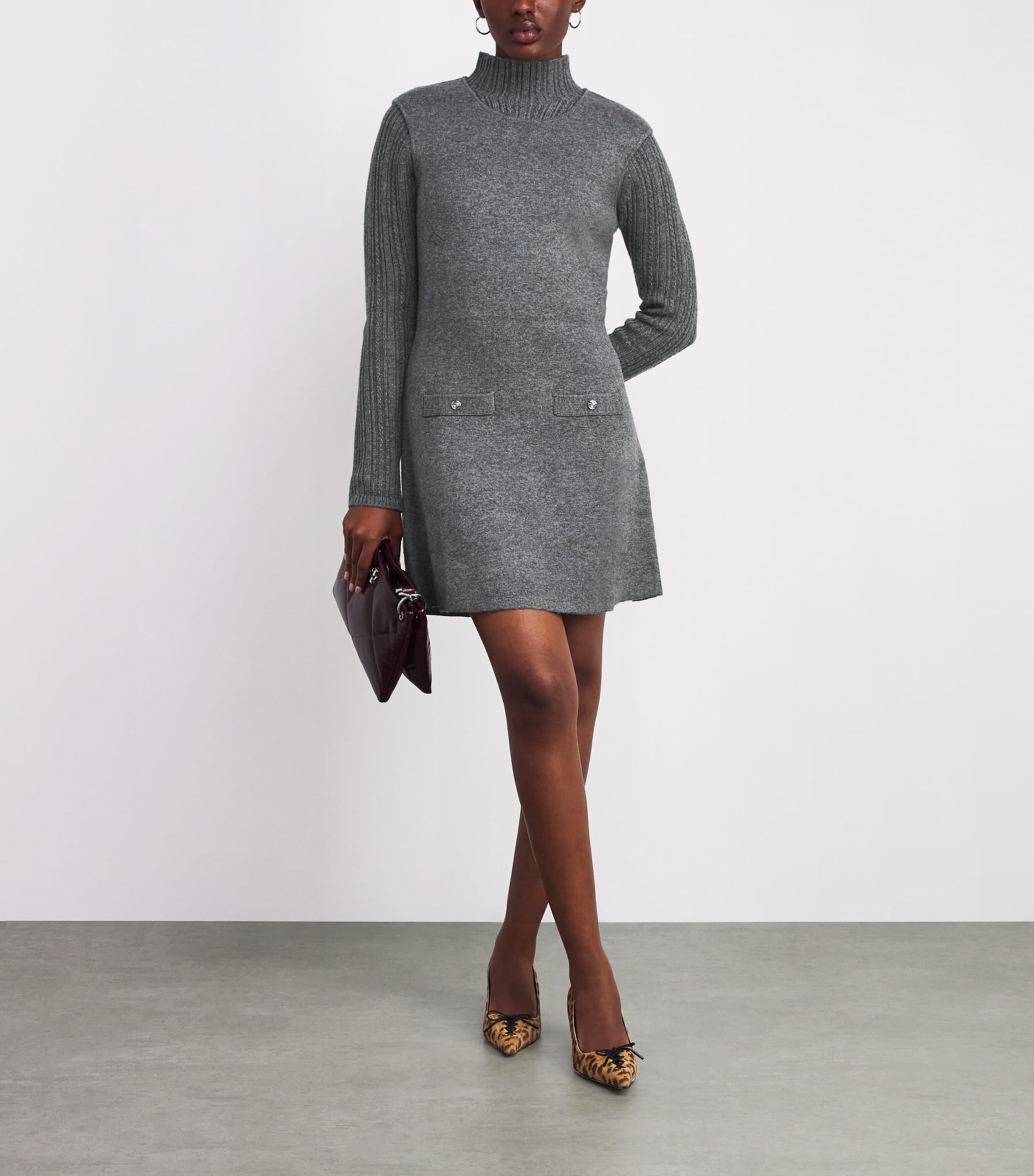 Knitted Rollneck Mini Dress GREY Image 2