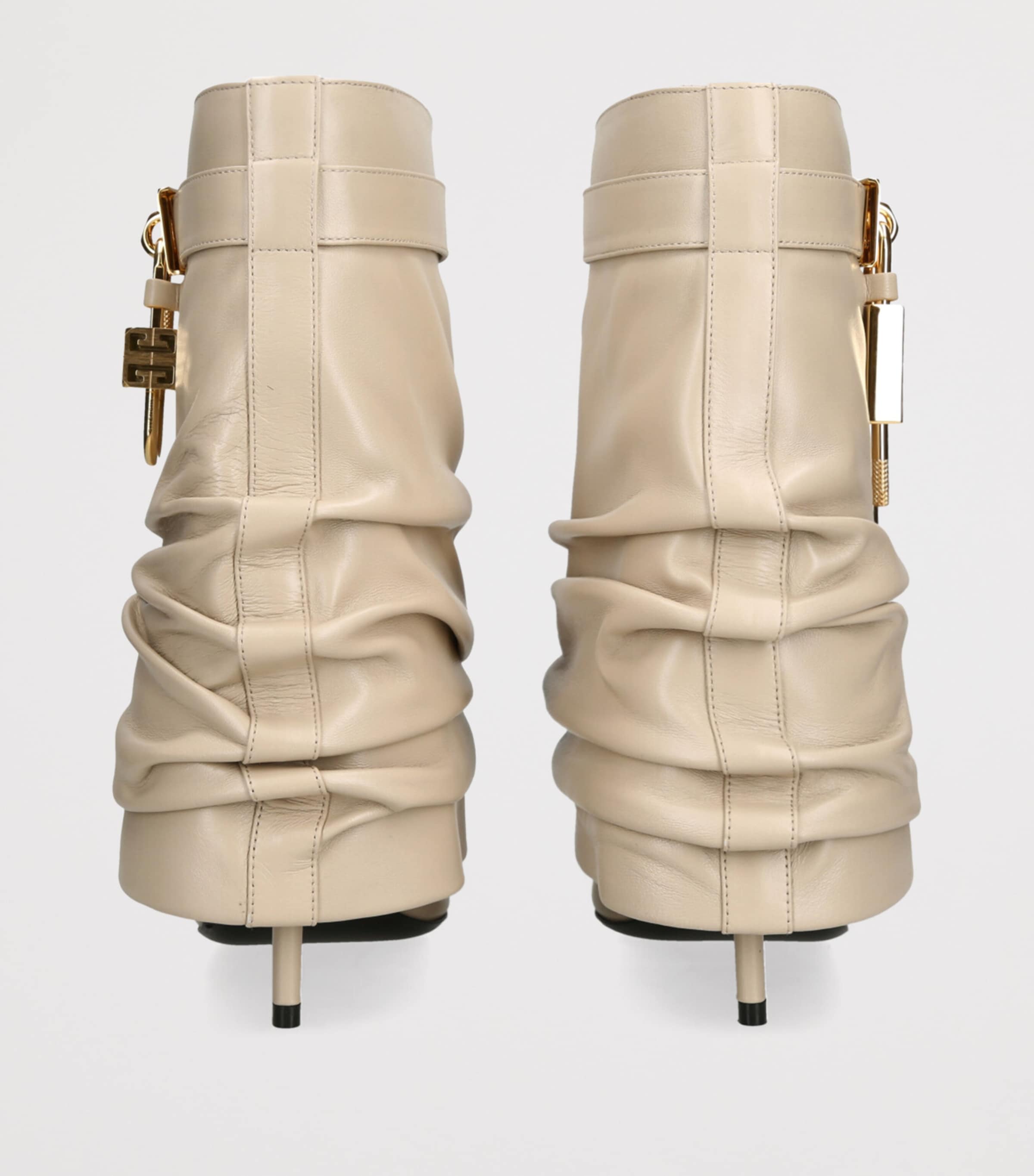 Leather Scrunched Shark Lock Boots 100 BEIGE Image 2