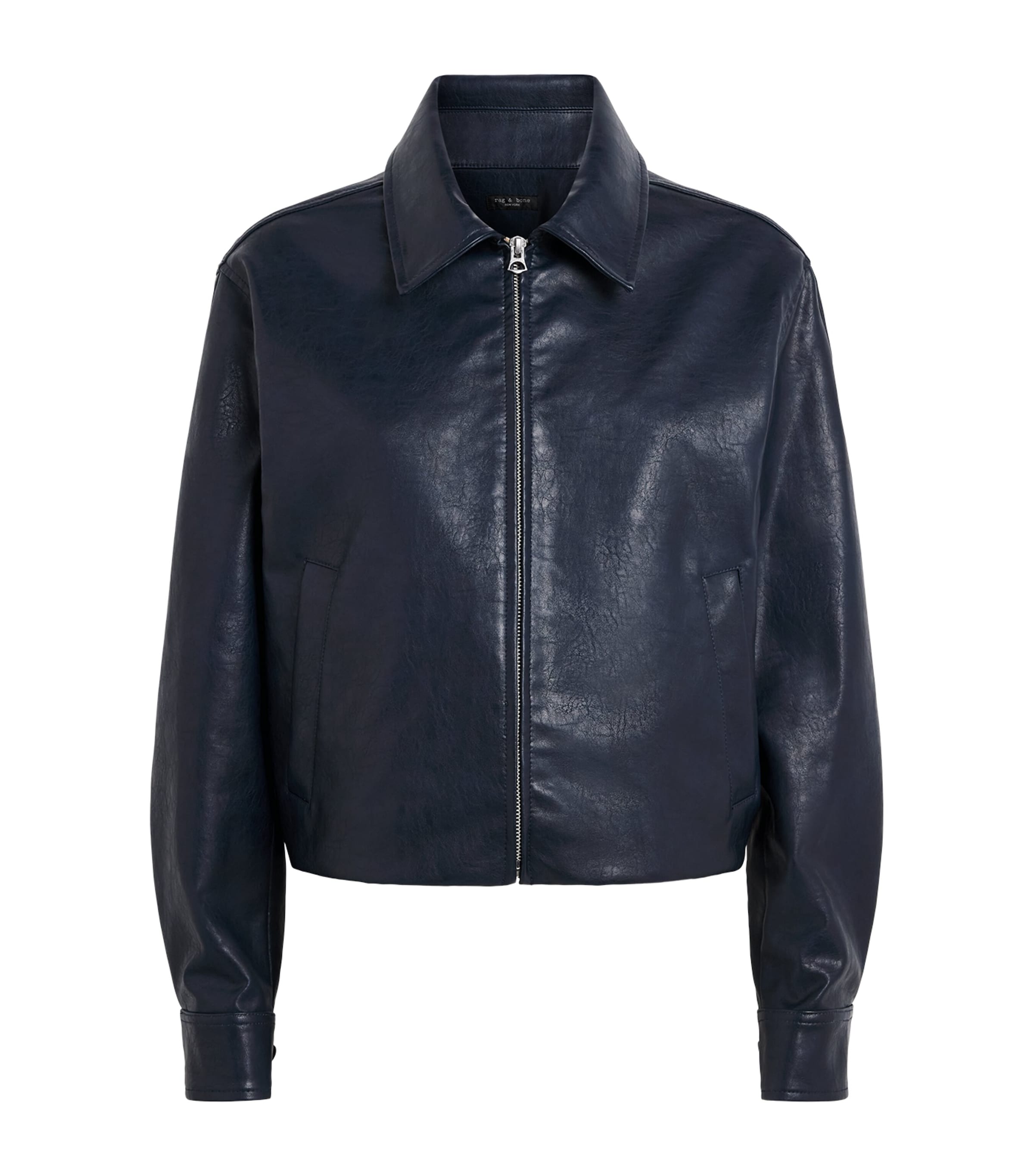Rag & Bone Womens Faux Leather Krista Bomber Jacket Navy Image 1