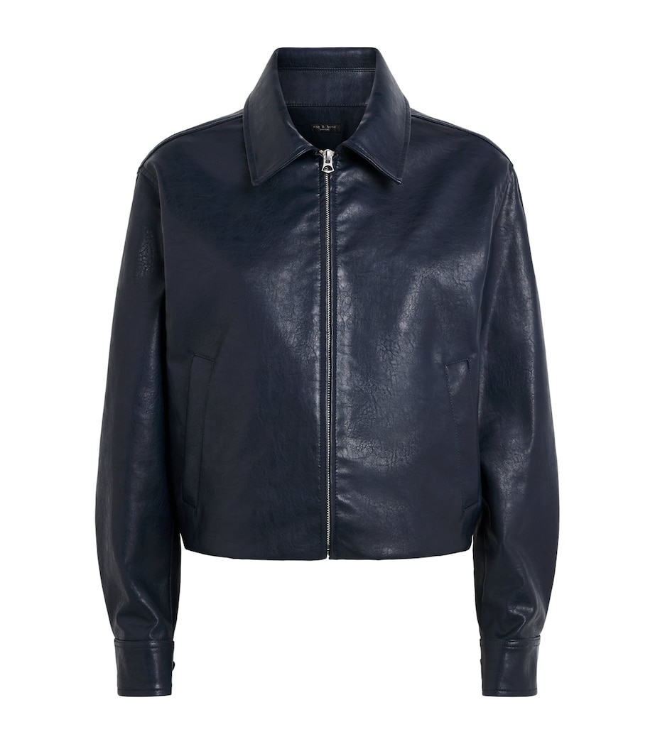 Rag & Bone Womens Faux Leather Krista Bomber Jacket Navy Image 1