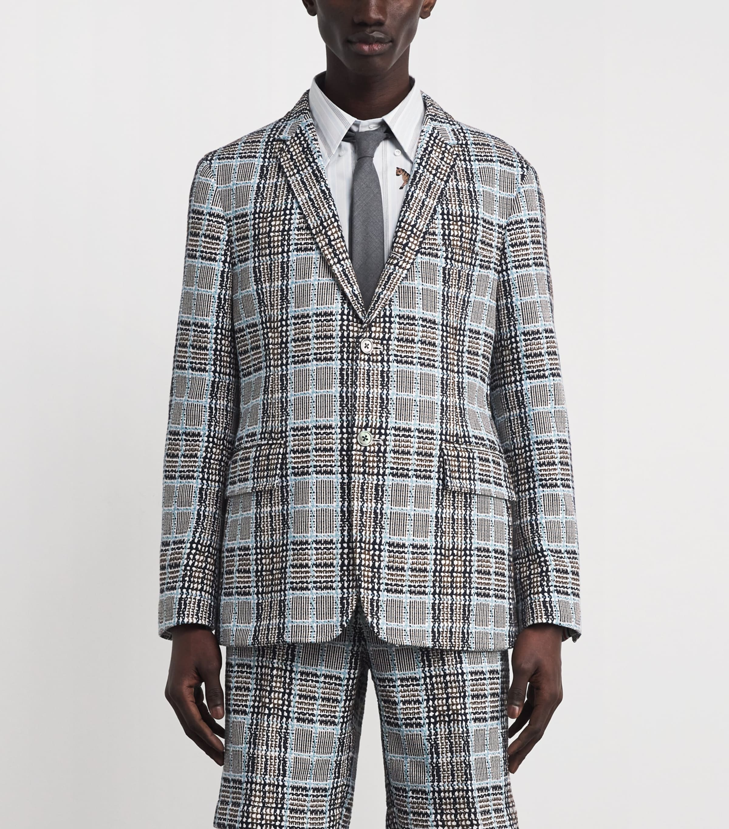Cotton Tweed Check Blazer LIGHT BLUE Image 3