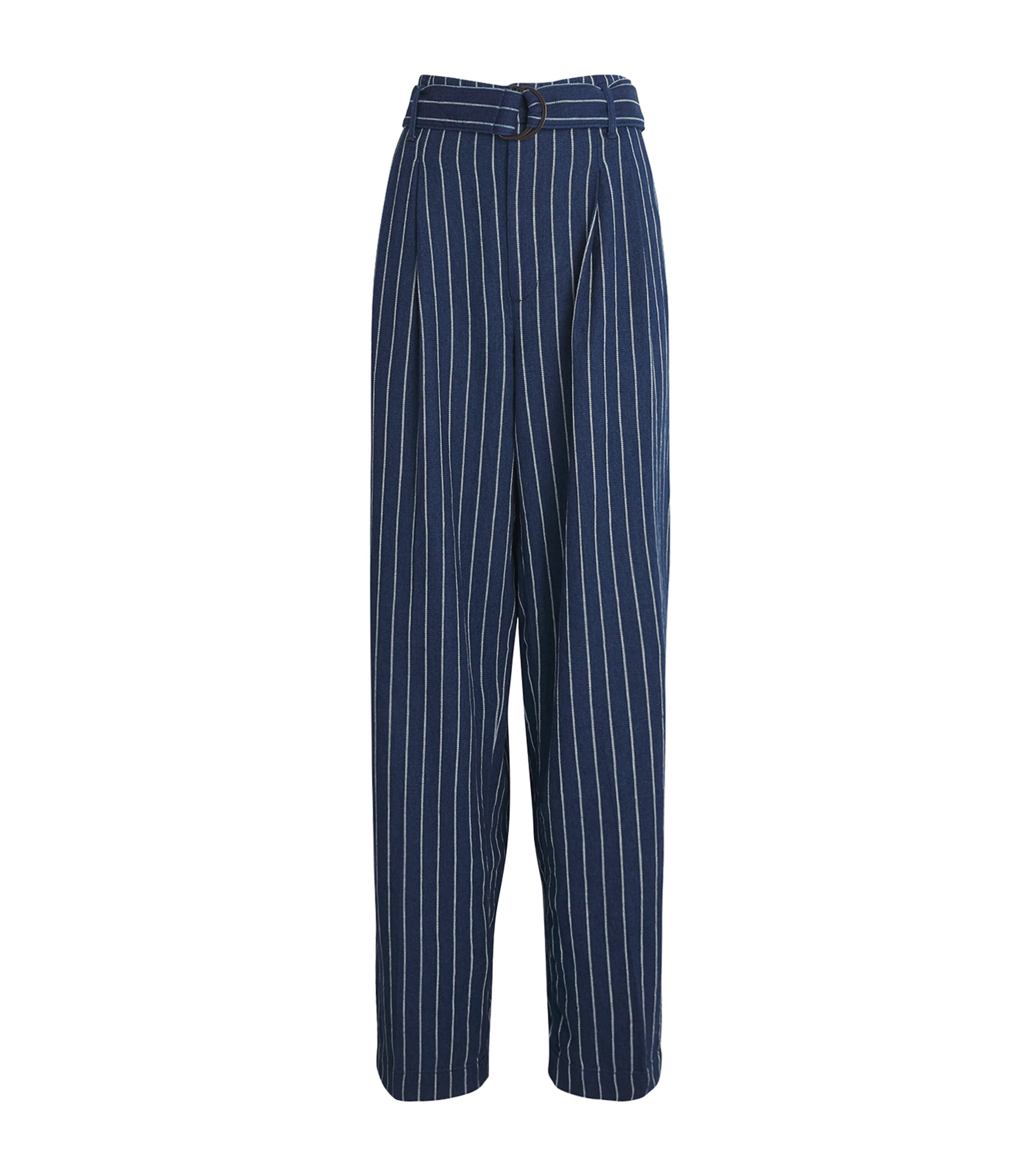 Shop Polo Ralph Lauren Linen-cotton Striped Trousers In Navy