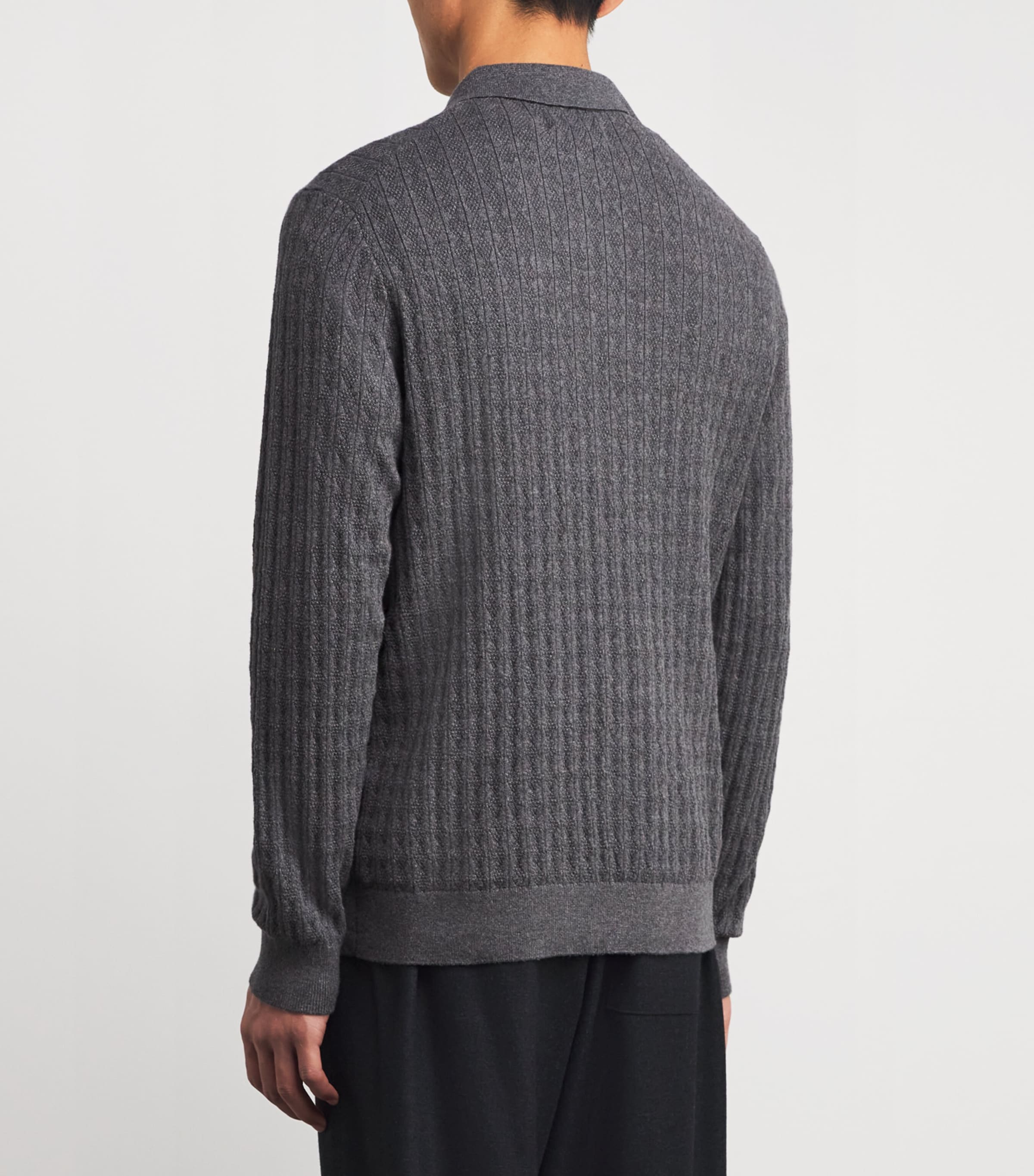 Wax London Mens Cotton-Cashmere Oban Polo Sweater Grey Marl Image 4