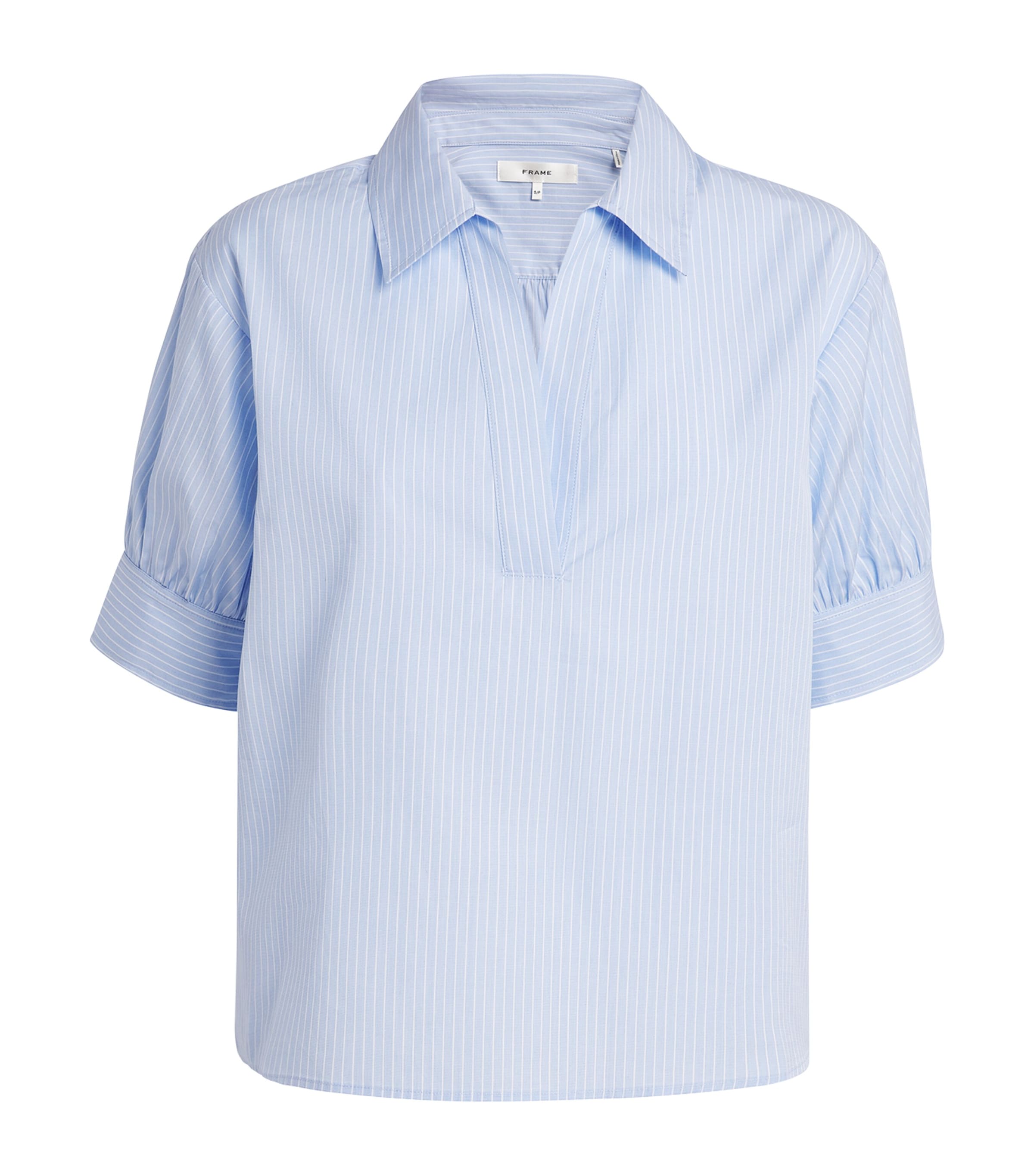 FRAME Womens Stripe The V-Neck Popover Top Venice Blue Multi Image 1