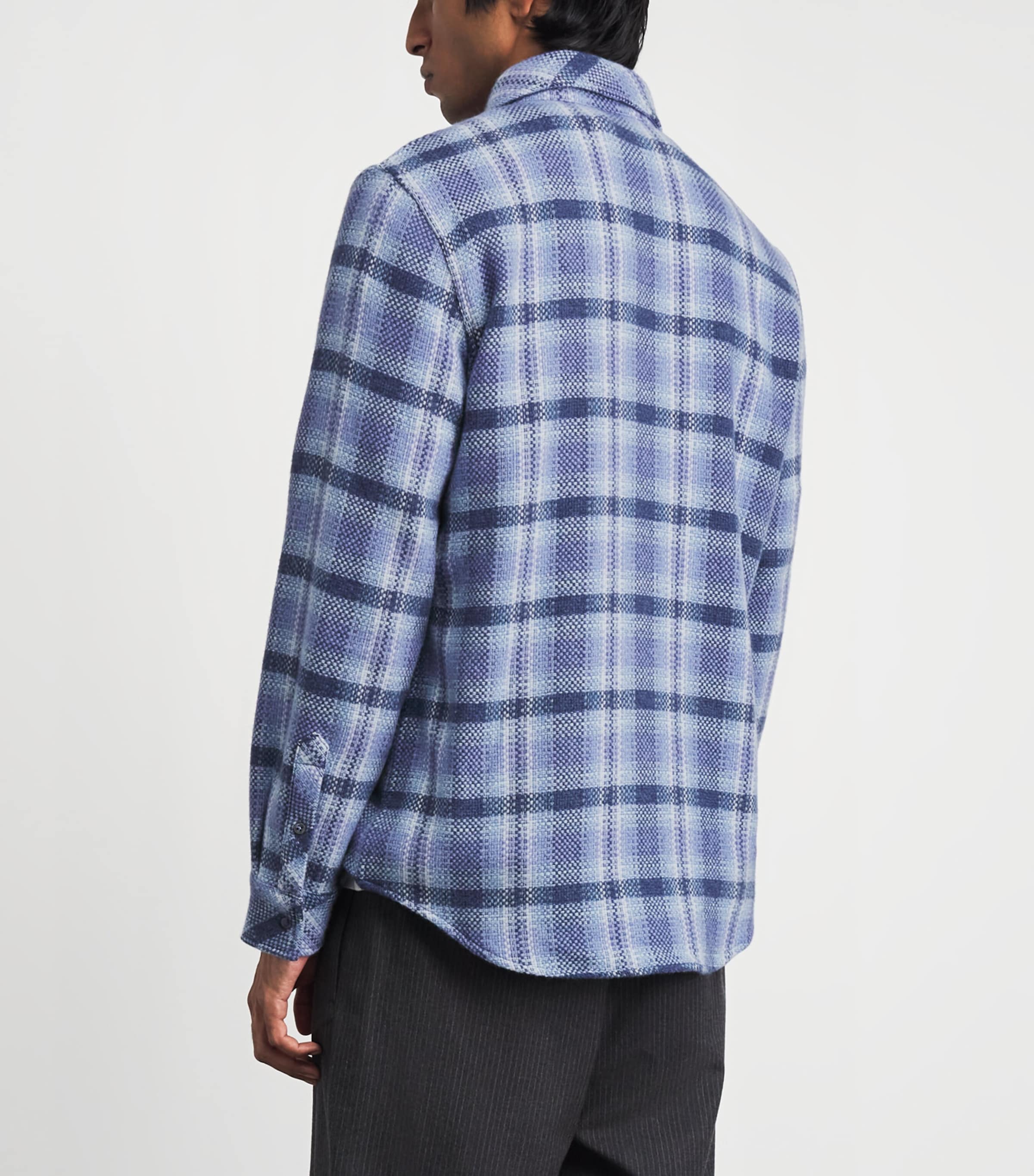 God's True Cashmere Mens Cashmere Check Uniform Shirt Amethyst Image 5