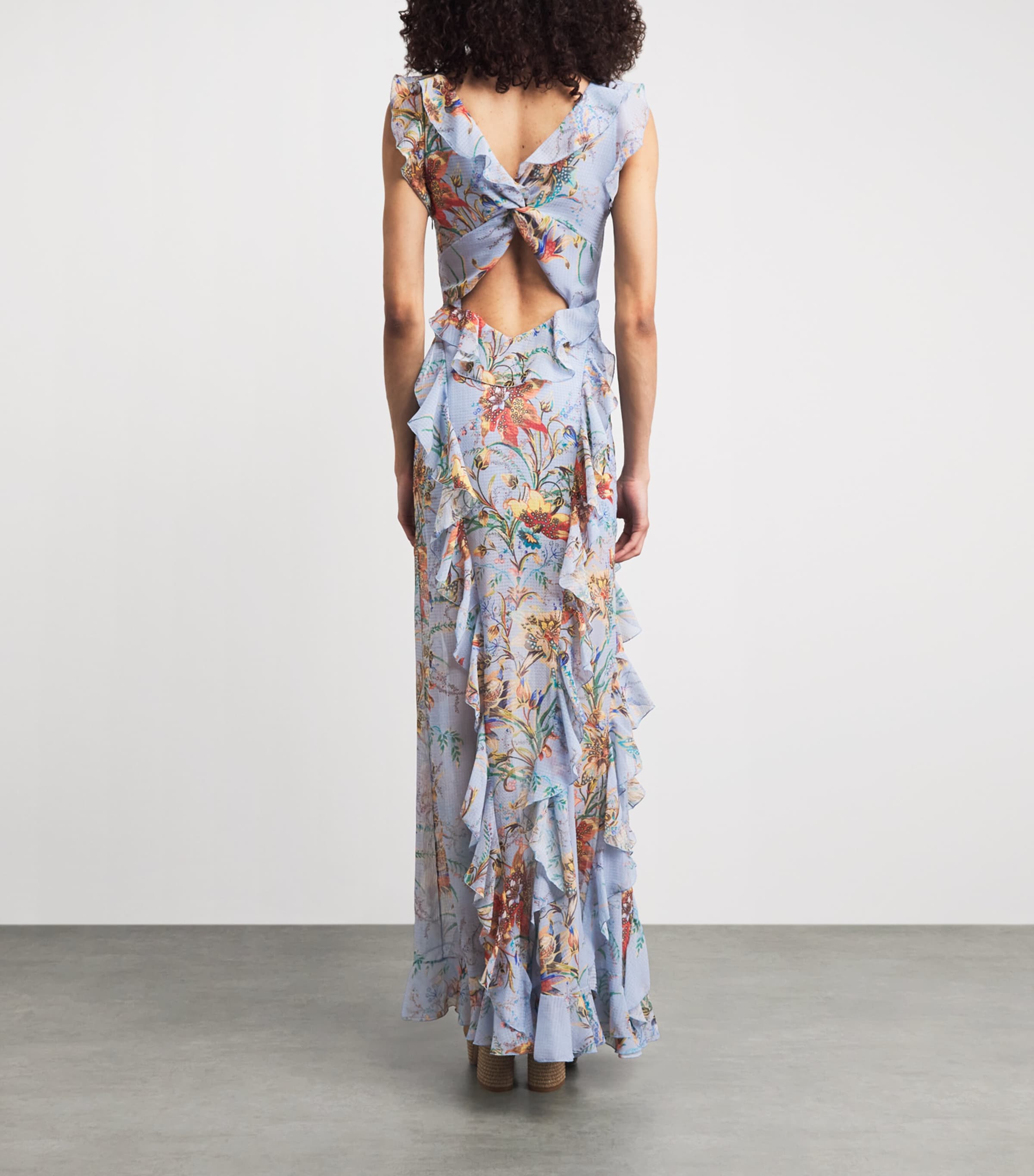 Etro Womens Ruffled Floral Maxi Dress Prnt/pl Blu Bs Image 4