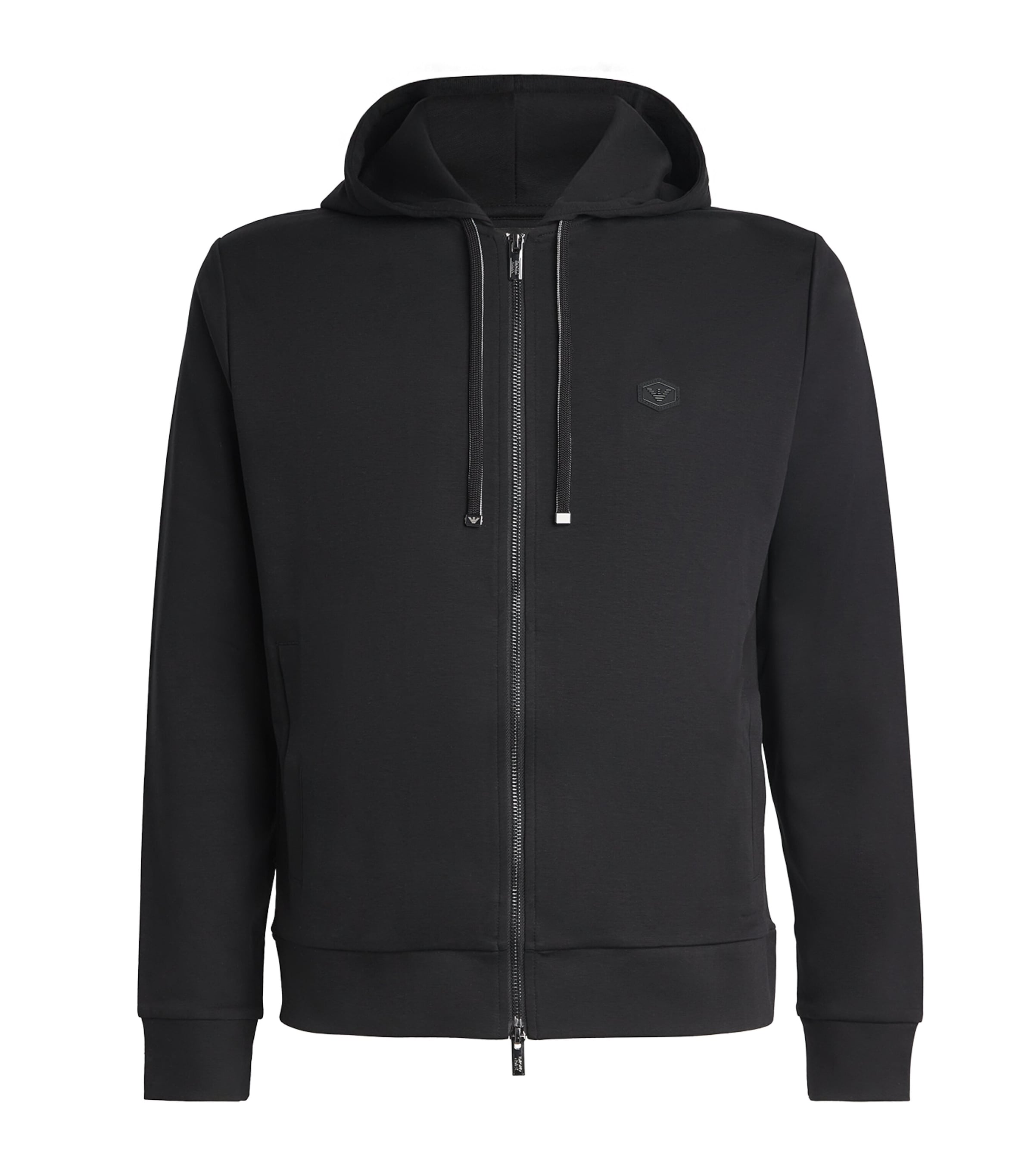 Emporio Armani Ponte-di-roma Knit Zip-up Hoodie In Black