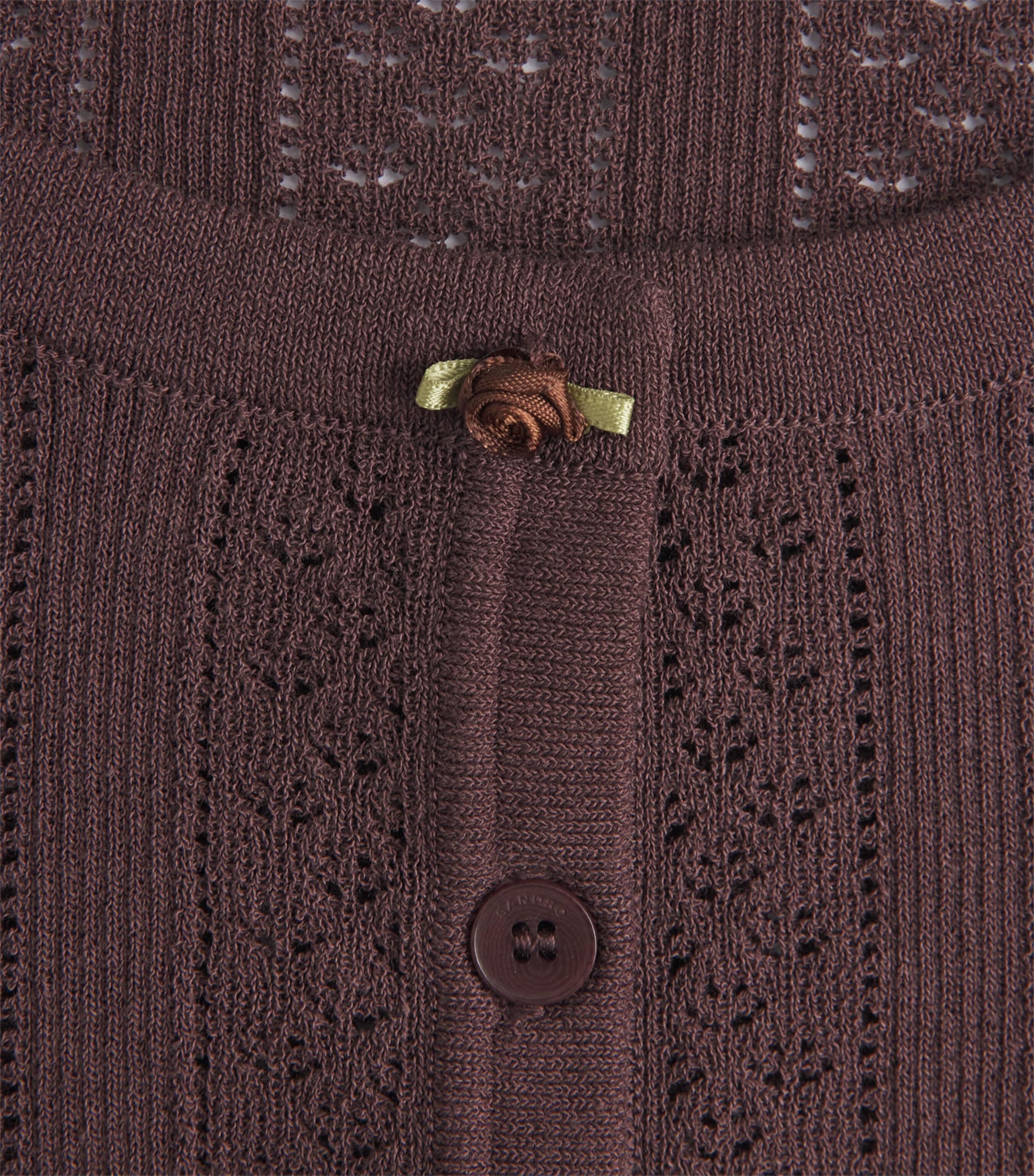 Sandro Paris Womens Pointelle Short-Sleeve Cardigan Brown Image 6