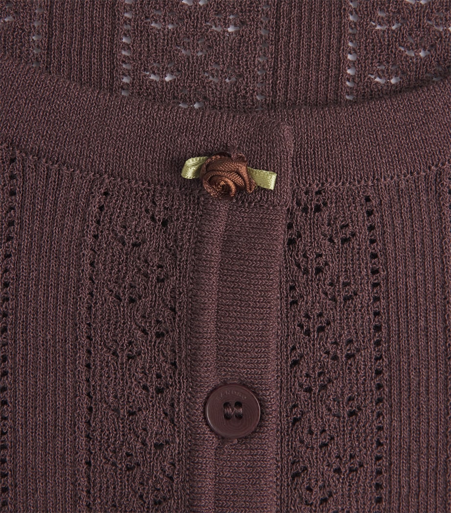 Sandro Paris Womens Pointelle Short-Sleeve Cardigan Brown Image 6