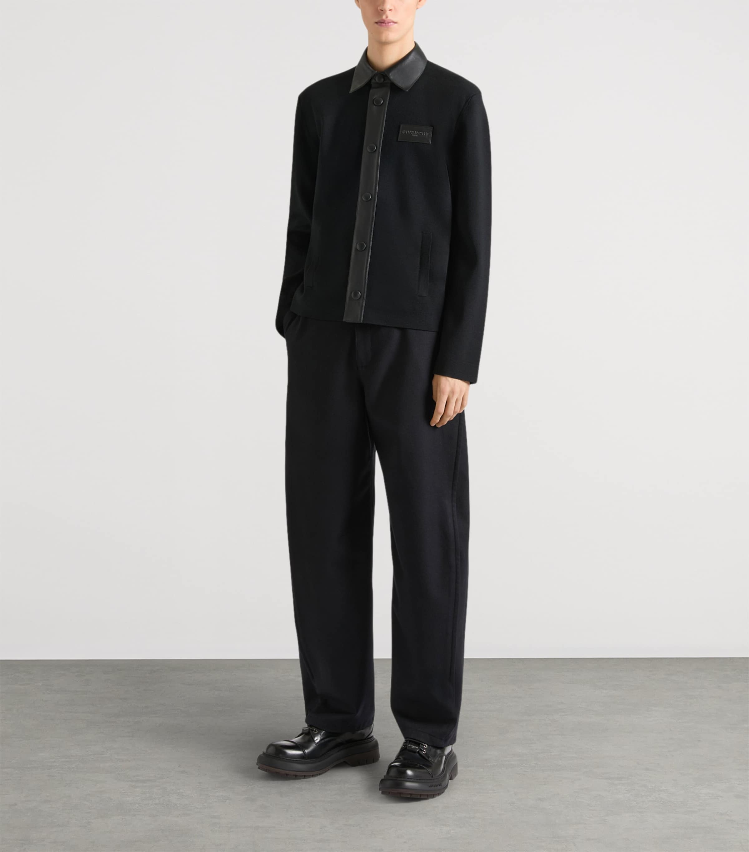 Givenchy Mens Wool Leather-Trim Cardigan Image 2