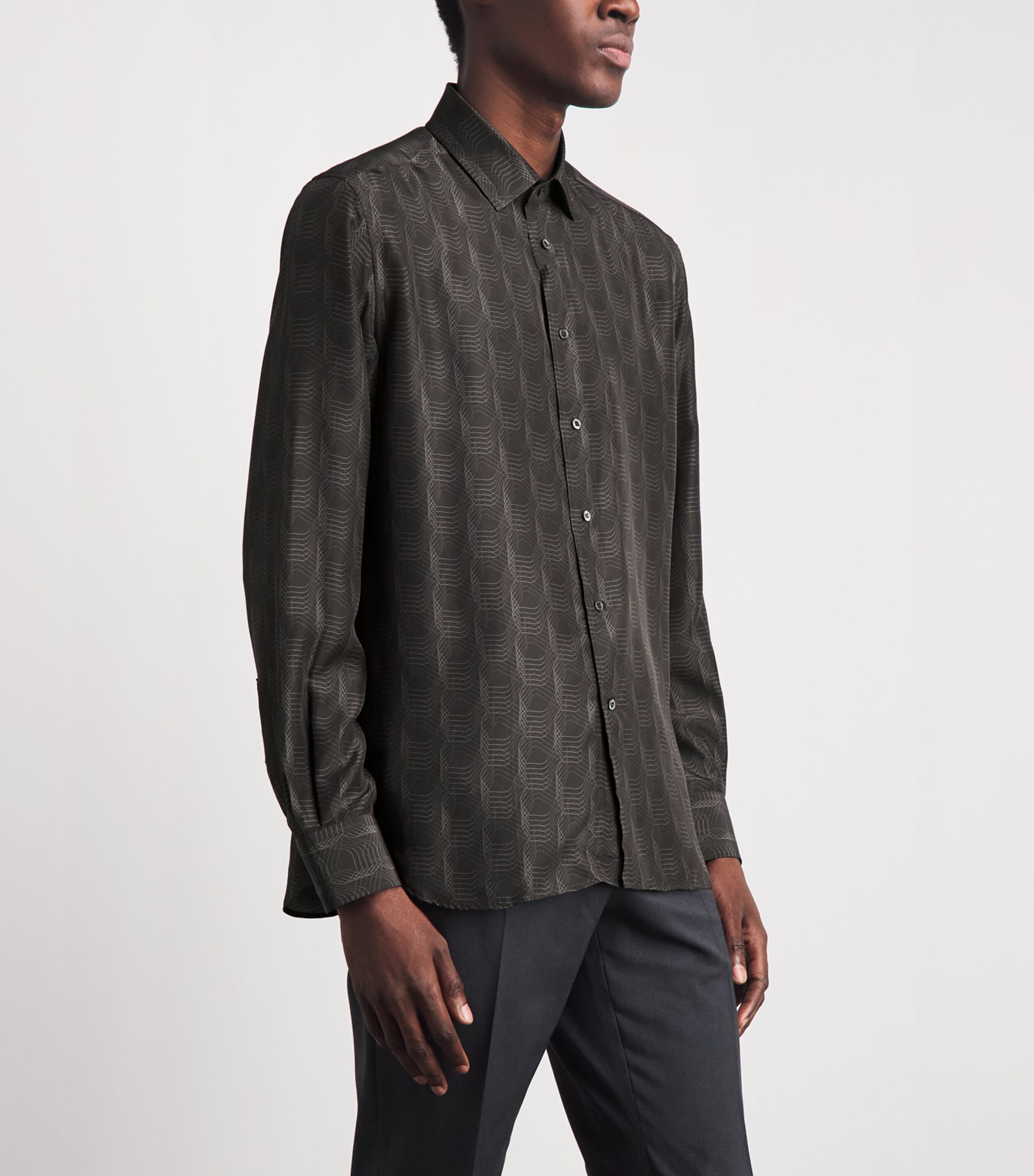 Corneliani Mens Silk Geometric Print Shirt Dark Brown Image 4