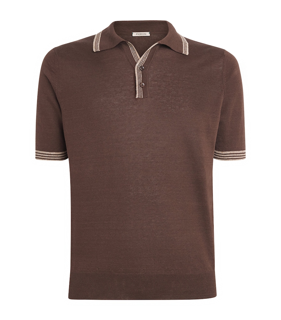 Fioroni Cashmere Mens Linen-Cotton Polo Shirt Marrone Image 1