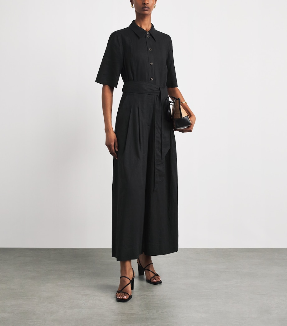 ME+EM Womens Linen-Blend Culotte Jumpsuit Black Image 2