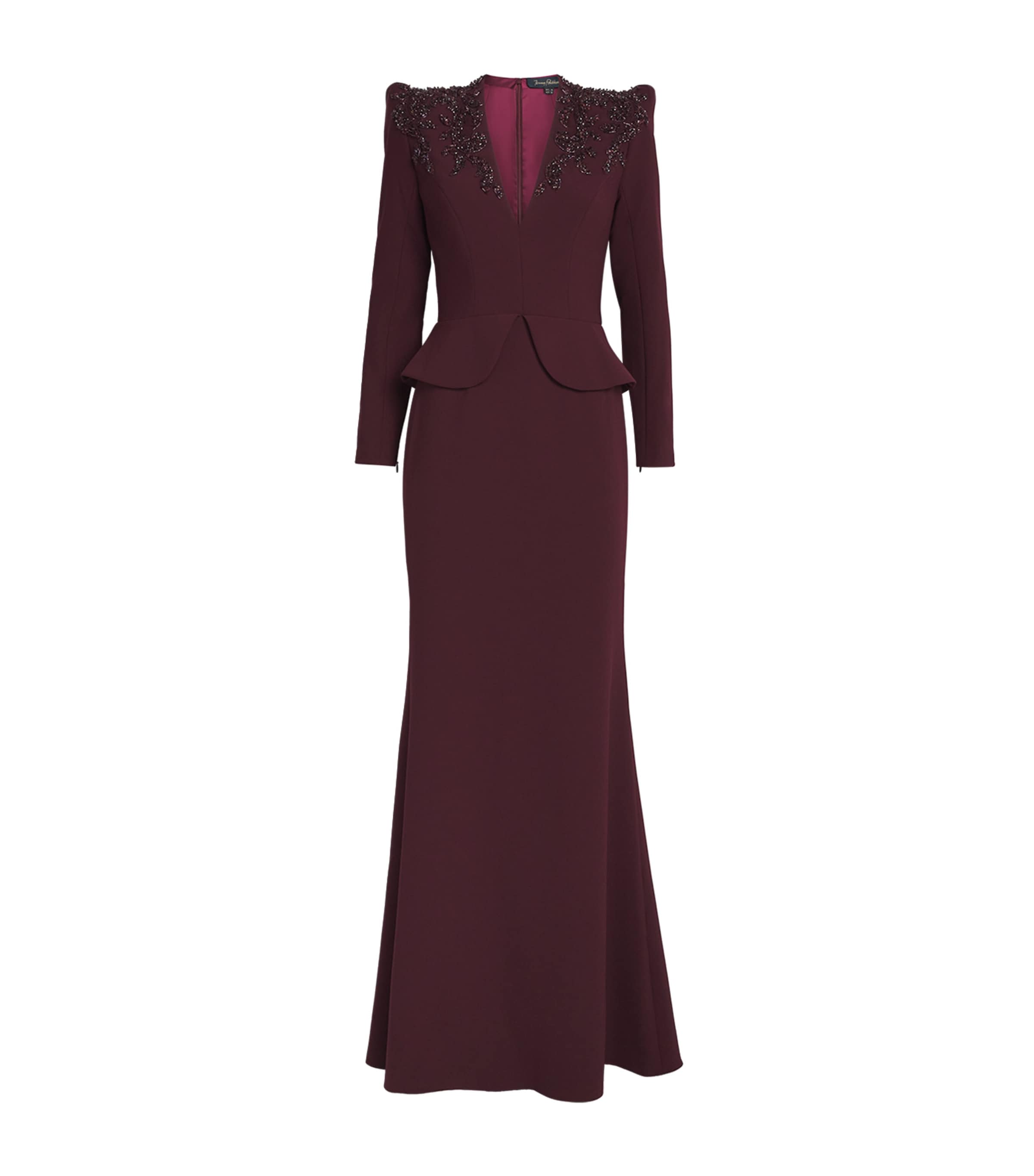 Jenny Packham Embellished Night Flowering Gown In Burgundy