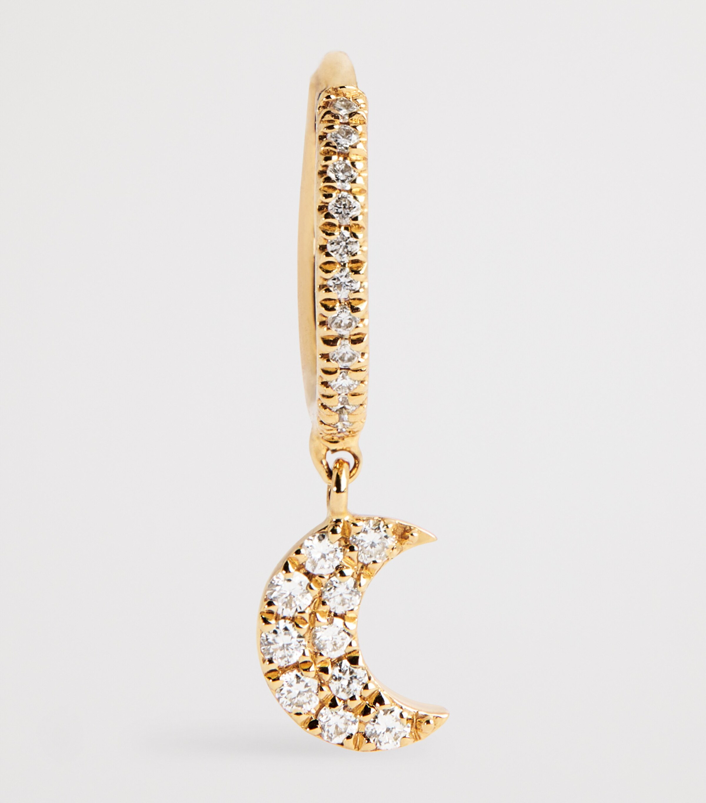 Yellow Gold and Diamond Moon Single Hoop Earring  YELLOW GOLD Image 3