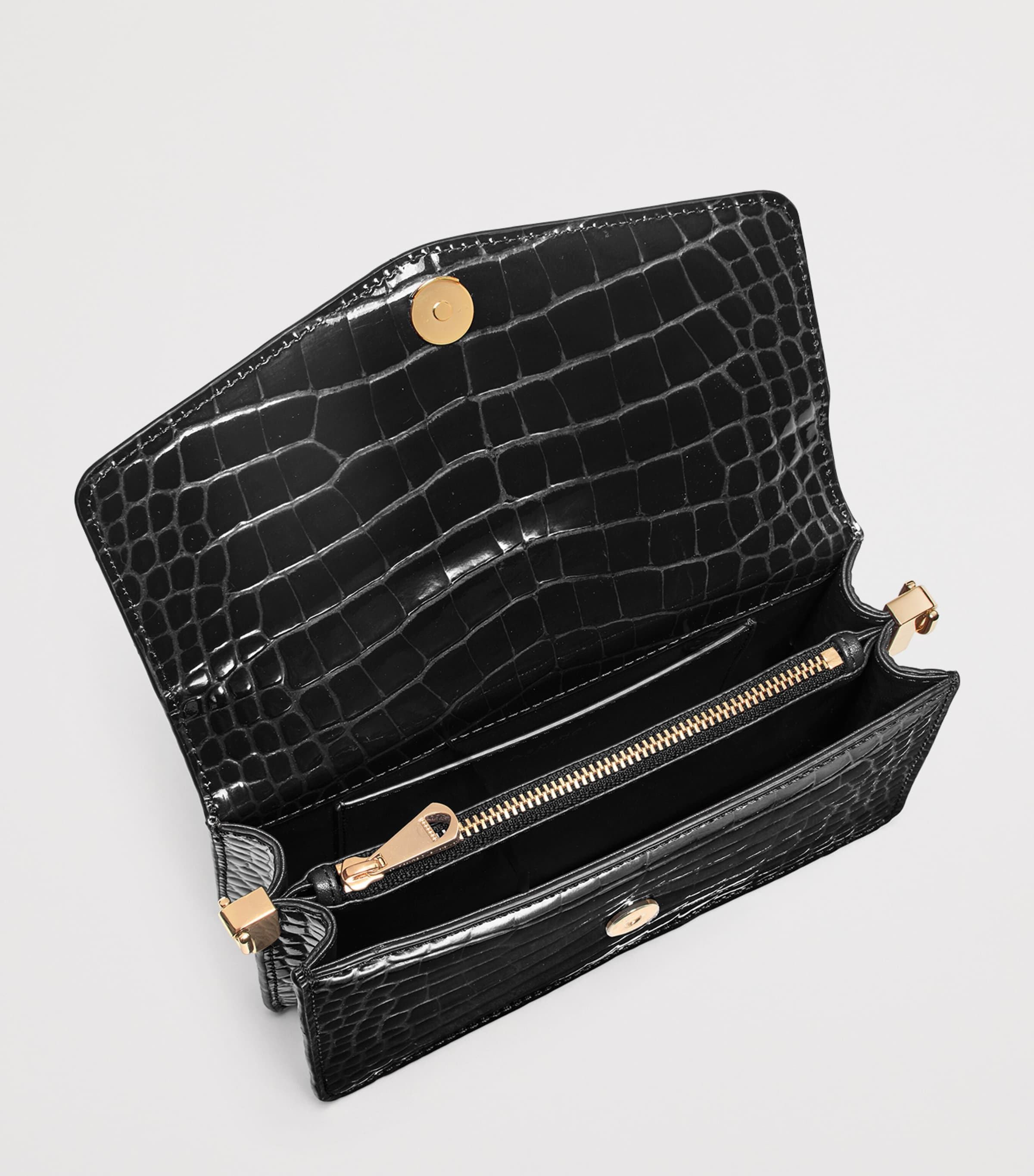 Leather Croc-Embossed Eliza Clutch Bag BLACK Image 5